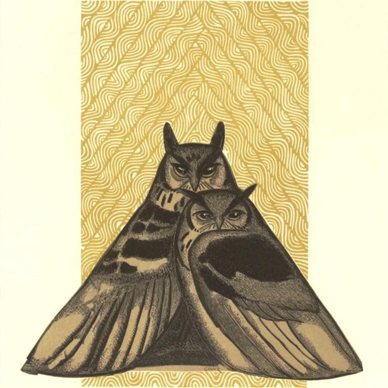 Great Horned Owls Paul Jouve Art Deco Animal Illustration Bird Print Circa 1920s