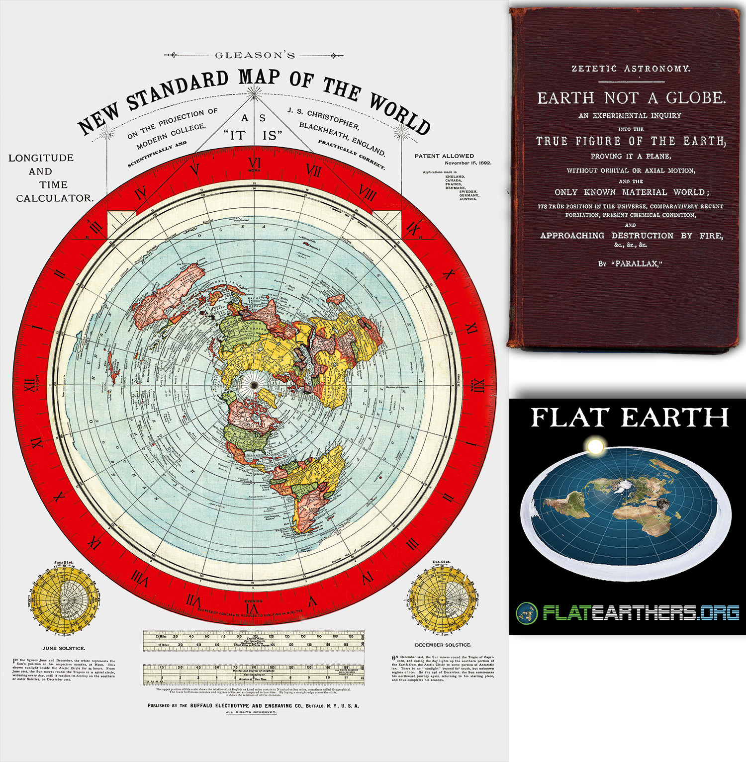 Flat Earth Map – Gleason’s New Standard Map Of The World – Large 24″ x 36″ 1892