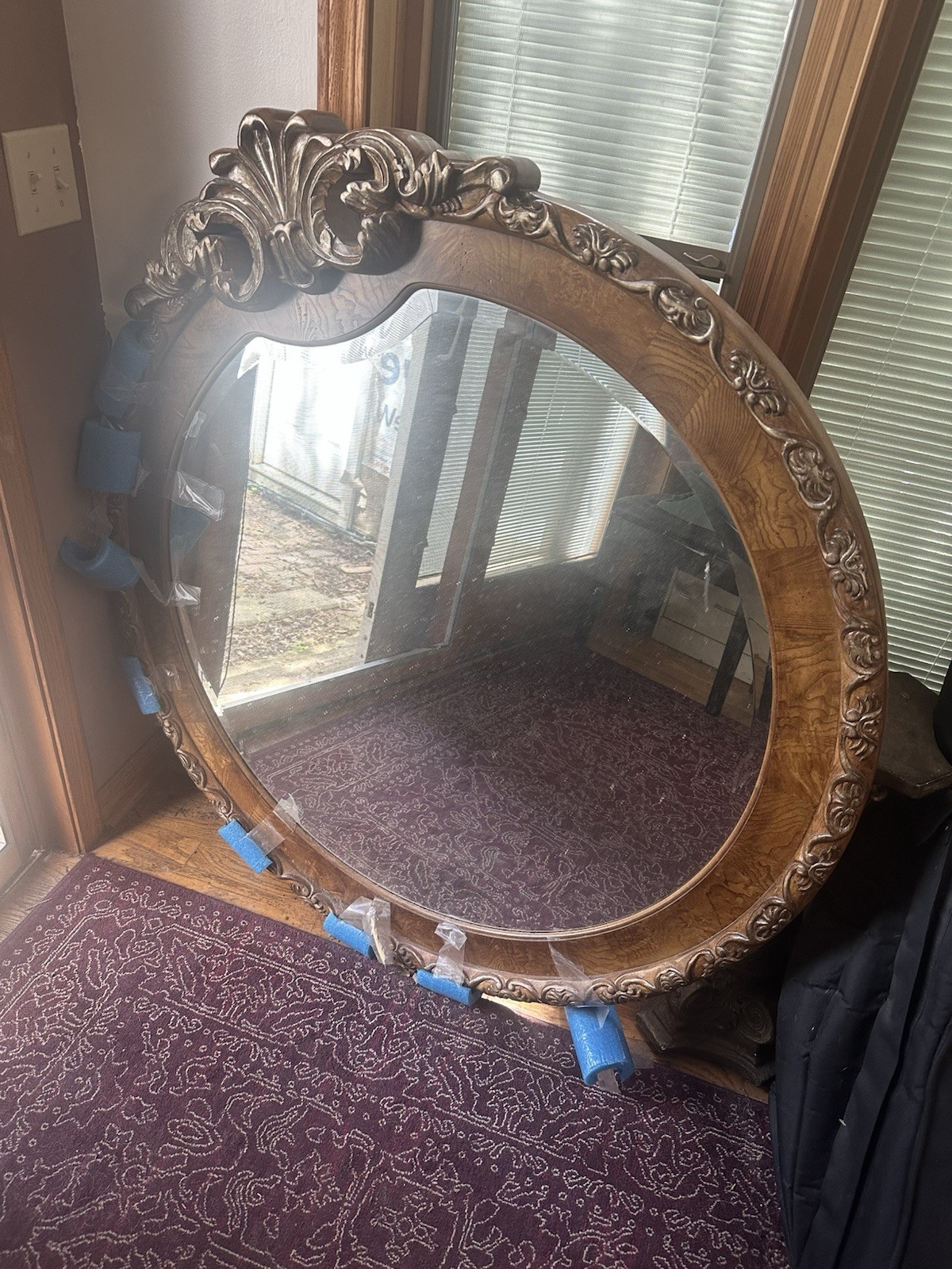 Ornate Oval Framed Wall Accent Mirror, Brown, Vertical, 35 x 33 in