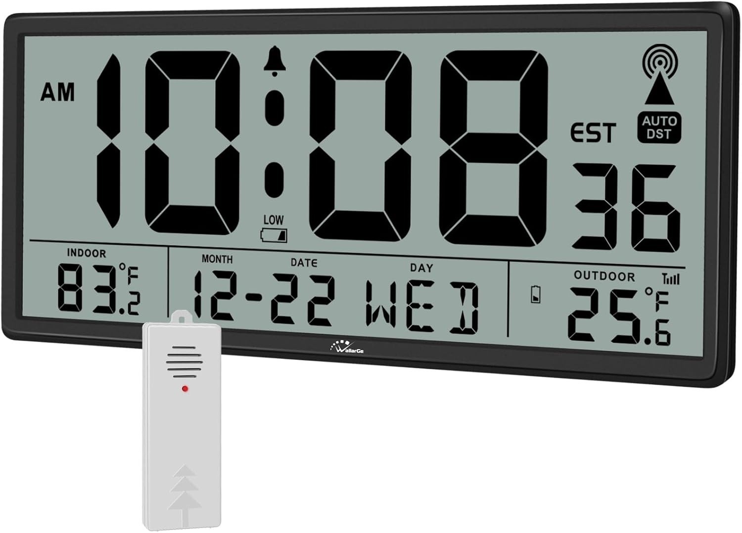 Large Atomic Clock Indoor Outdoor Temperature Digital Display Battery Powered