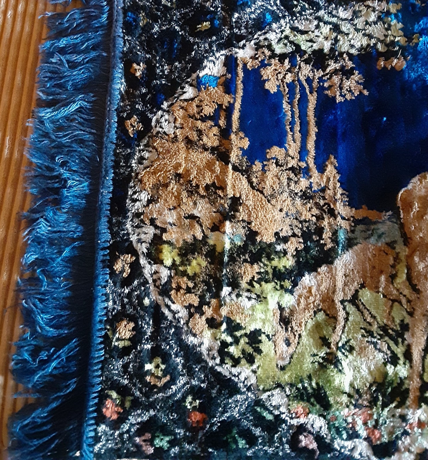Vintage Velvet Fringed Tapestry *Table Dresser Runner*Rug 42×20 Vivid Colors !