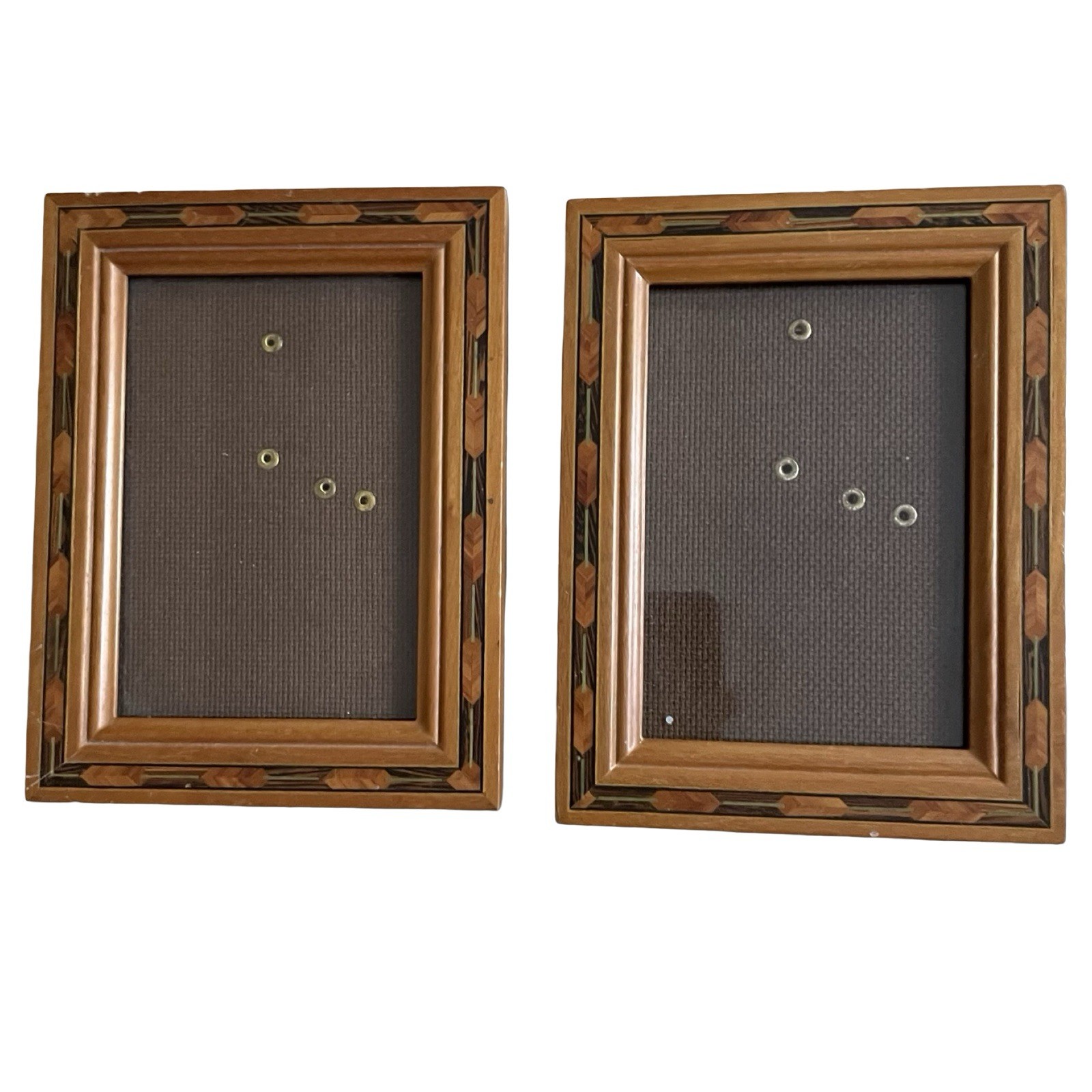 2 FETCO 5×6.5 Wood Inlay Frame 4.5×3 Photo Handcrafted Wall Mount Free Standing