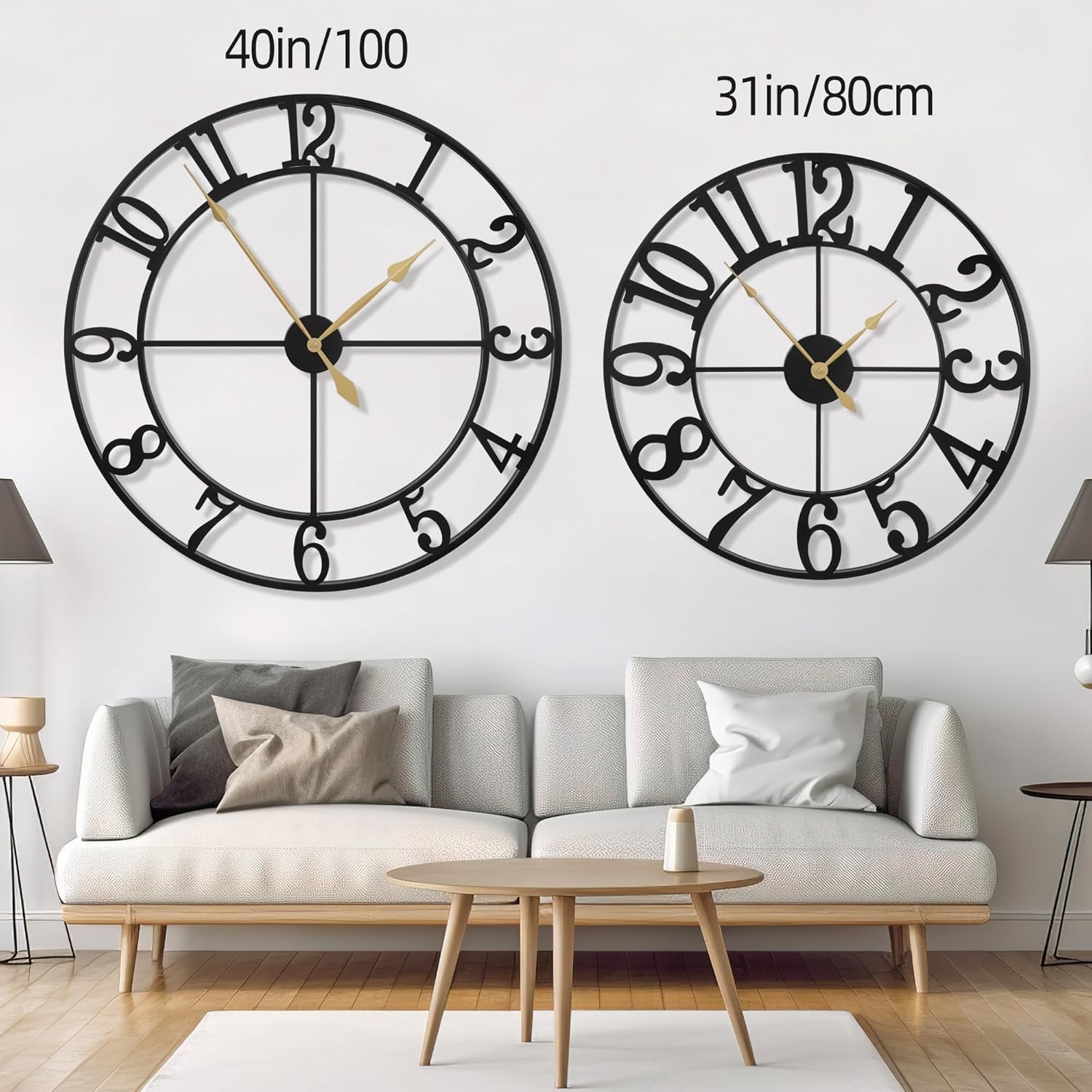 Extra Large 40″ Black Metal Wall Clock with Arabic Numerals for Home & Office De