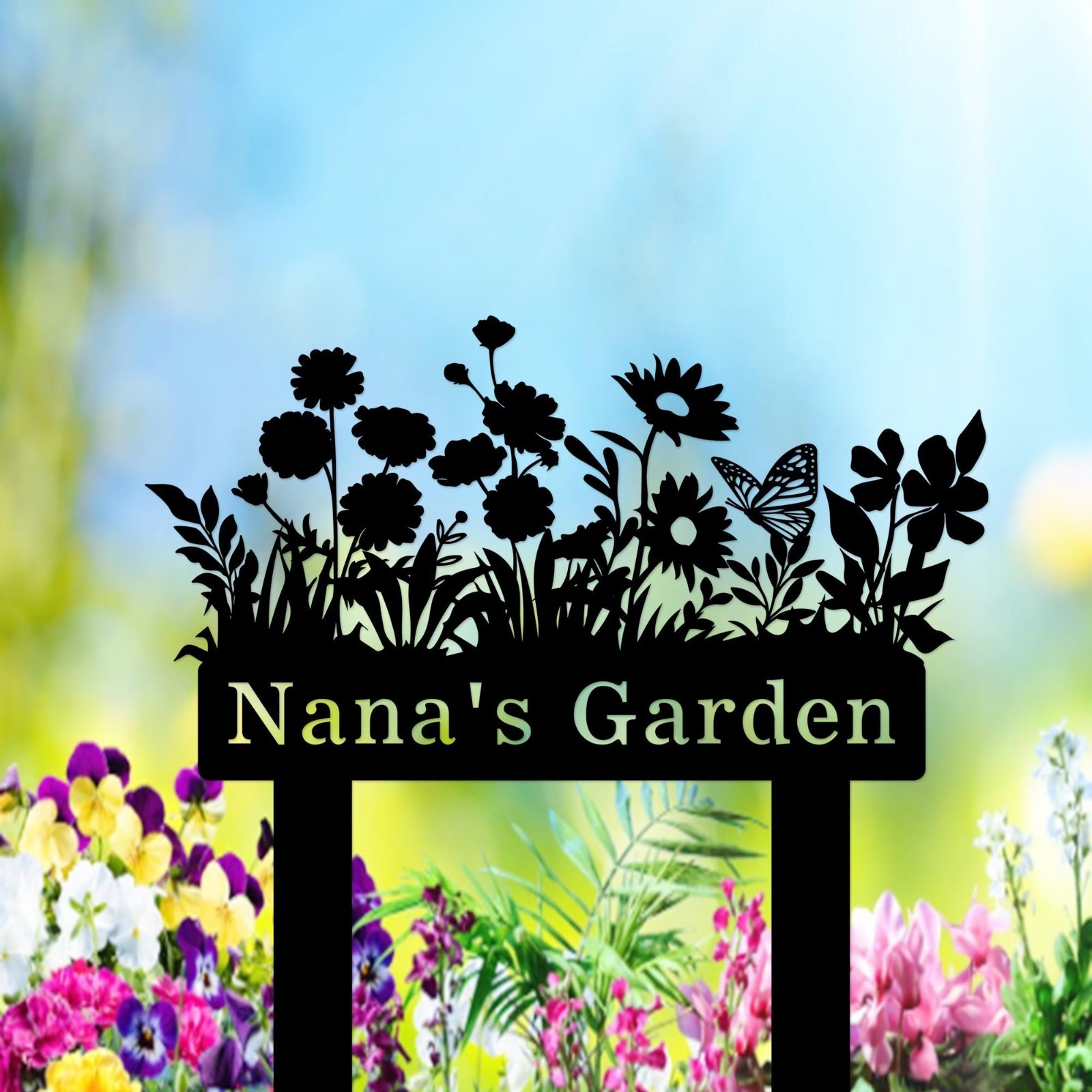 Custom Garden Metal Sign with Stake, Personalized Flower Yard Decor