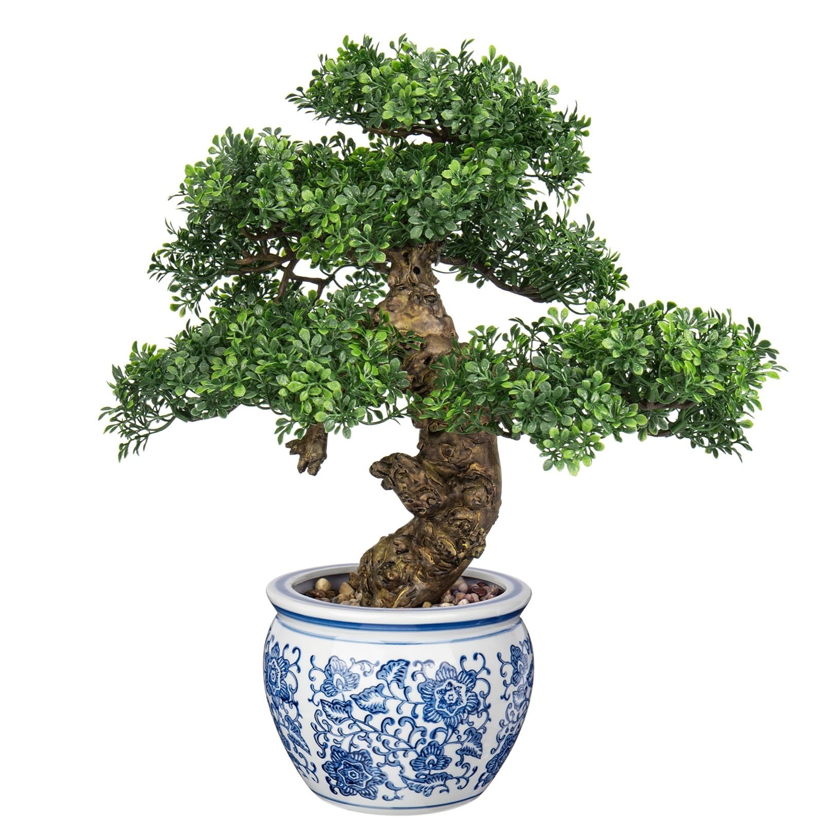 17” Tall Artificial Bonsai Tree – Decorative Indoor Plant with Porcelain Pot & P