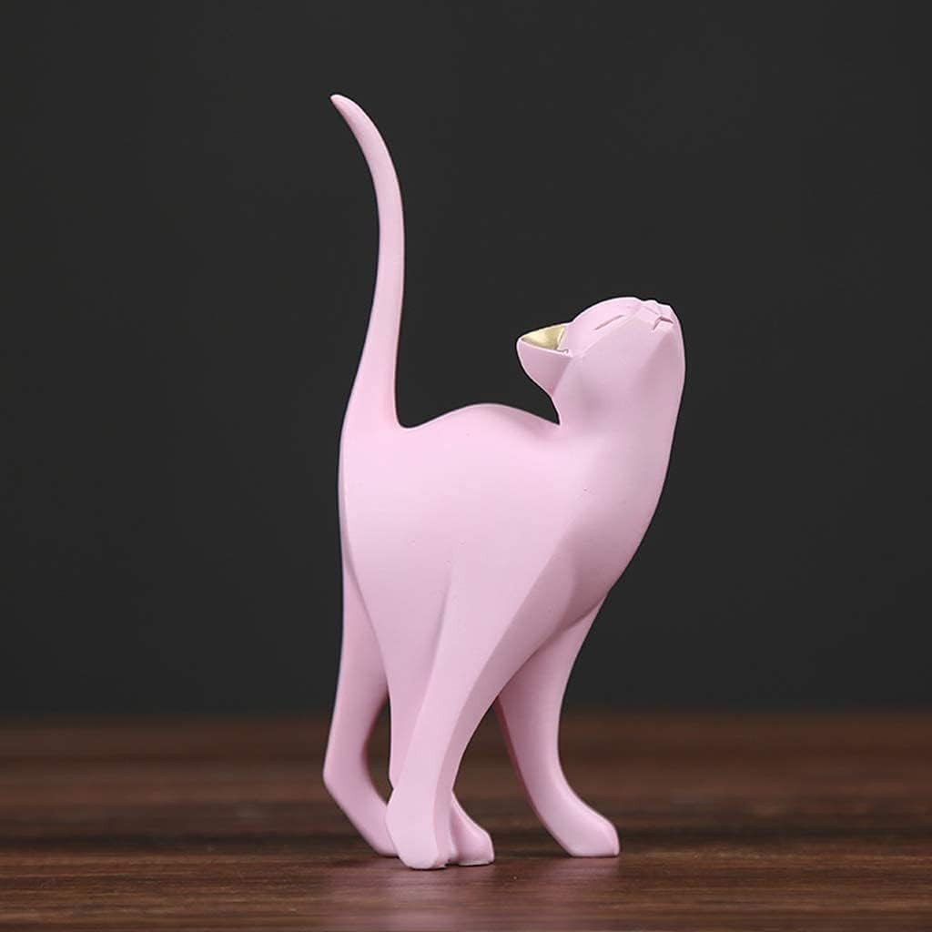 Cat Sculpture Pink Cat Statue Animal Cake Ornament Sculptures for Living Room Be