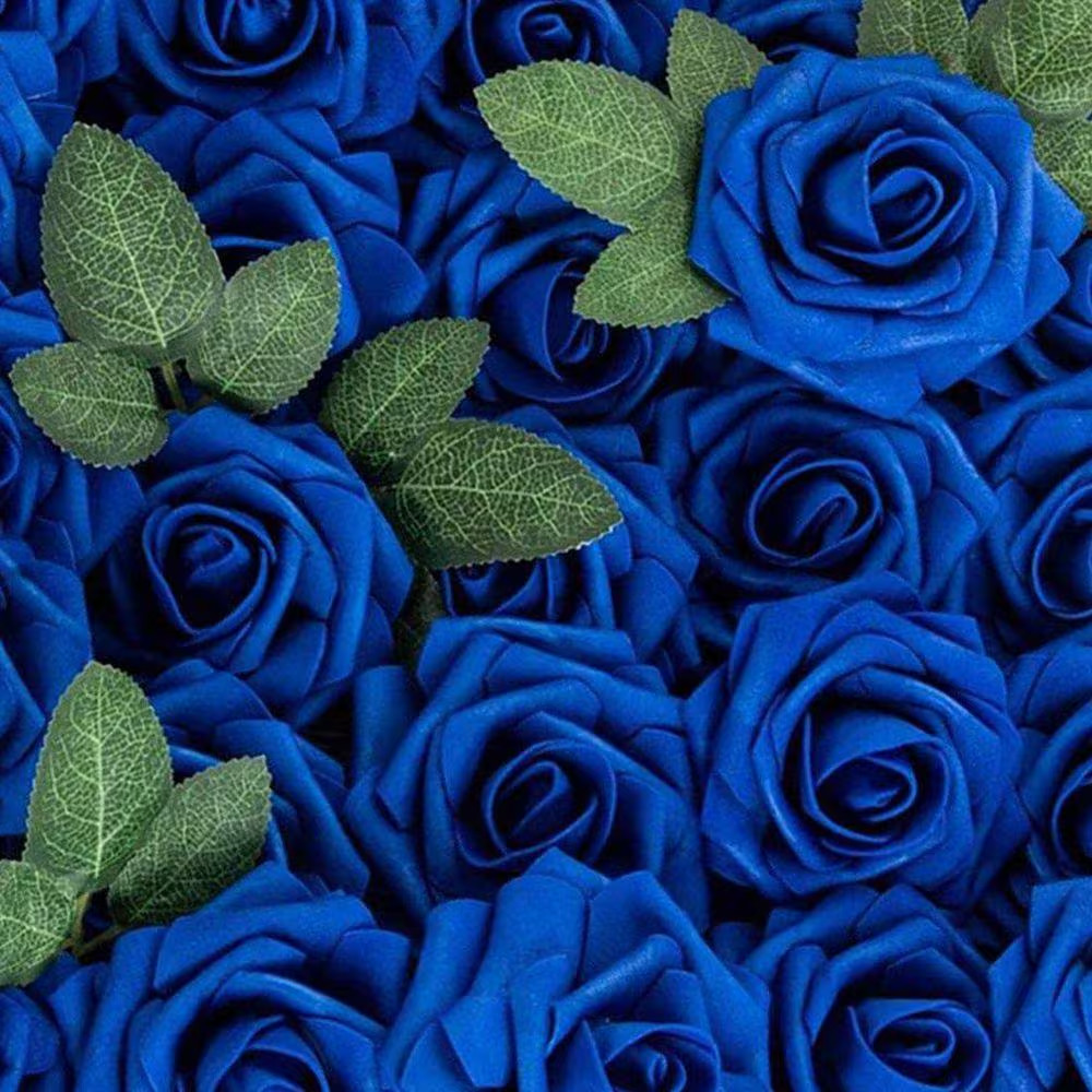 Artificial Flowers 3 In. Royal Blue Foam Roses with Stems for DIY Wedding Bouque