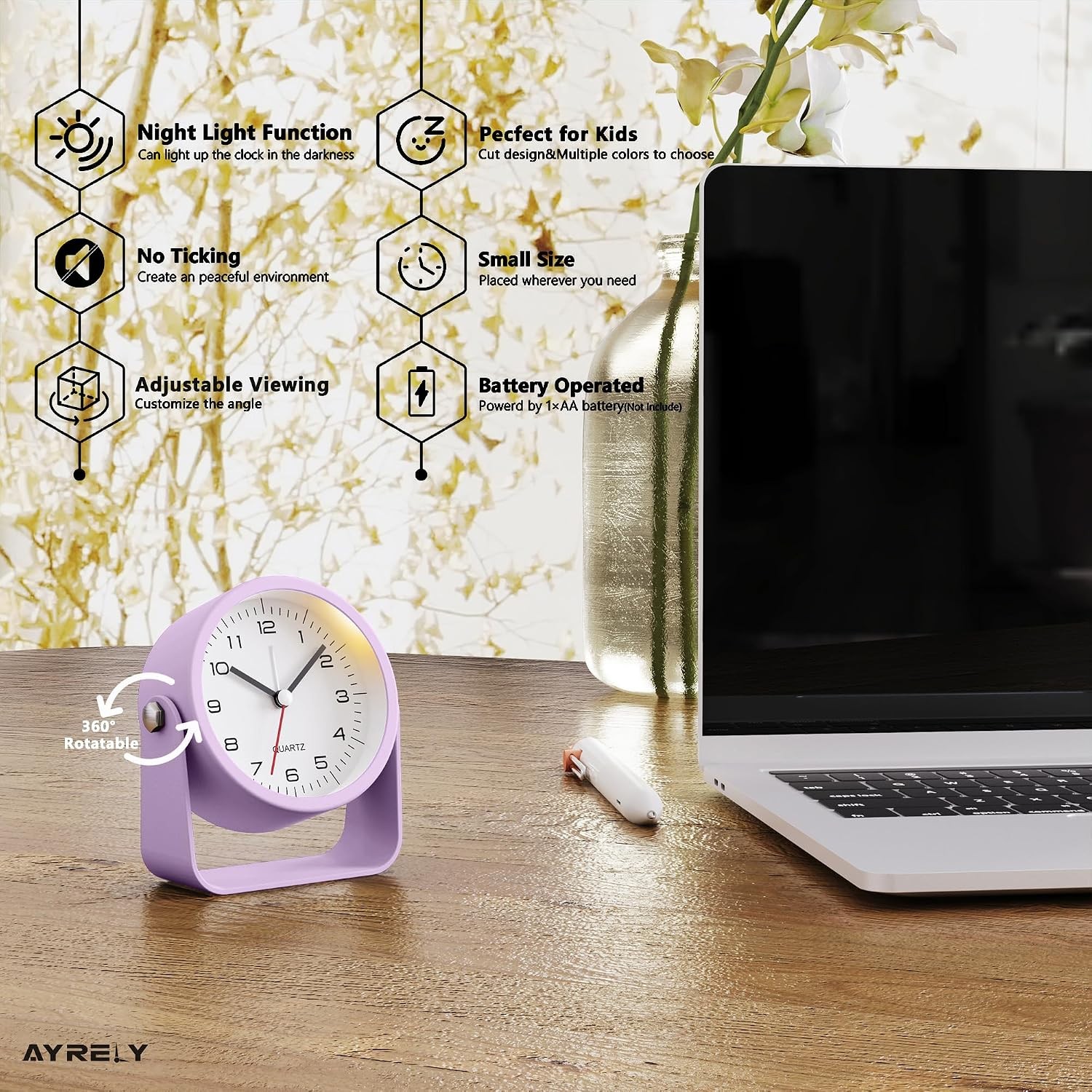 ® 3.5 Inch Small Analog Alarm Clocks,Battery Operated Desk Clock,Cute Table