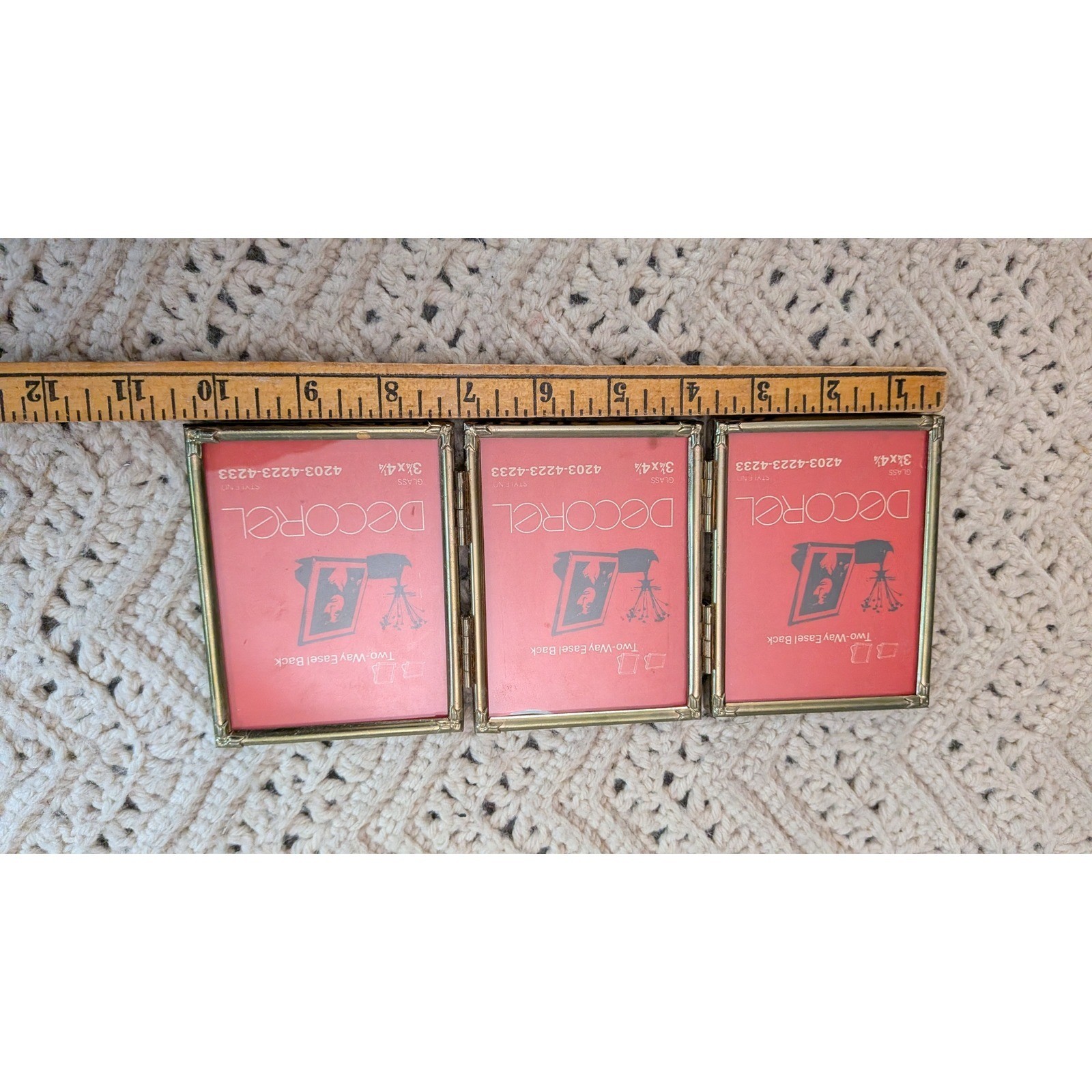 Decorel Vintage Brass Triple Folding Picture Frame 3.25×4.25 Triptych 4203-4223