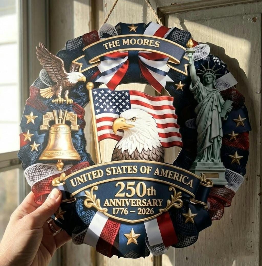 Personalized America 250th Anniversary Wood Wreath 1776-2026 Patriotic Door Sign