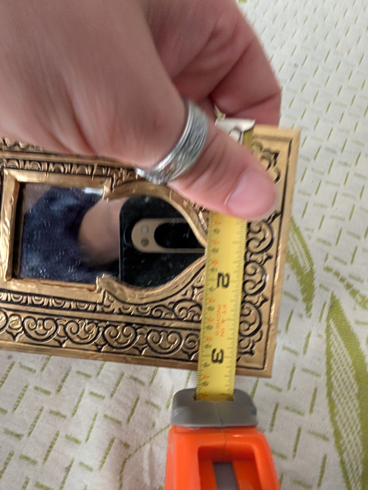 Antique Elegant Moroccan Handmade Brass Gold Hand Wall Mirror Signed