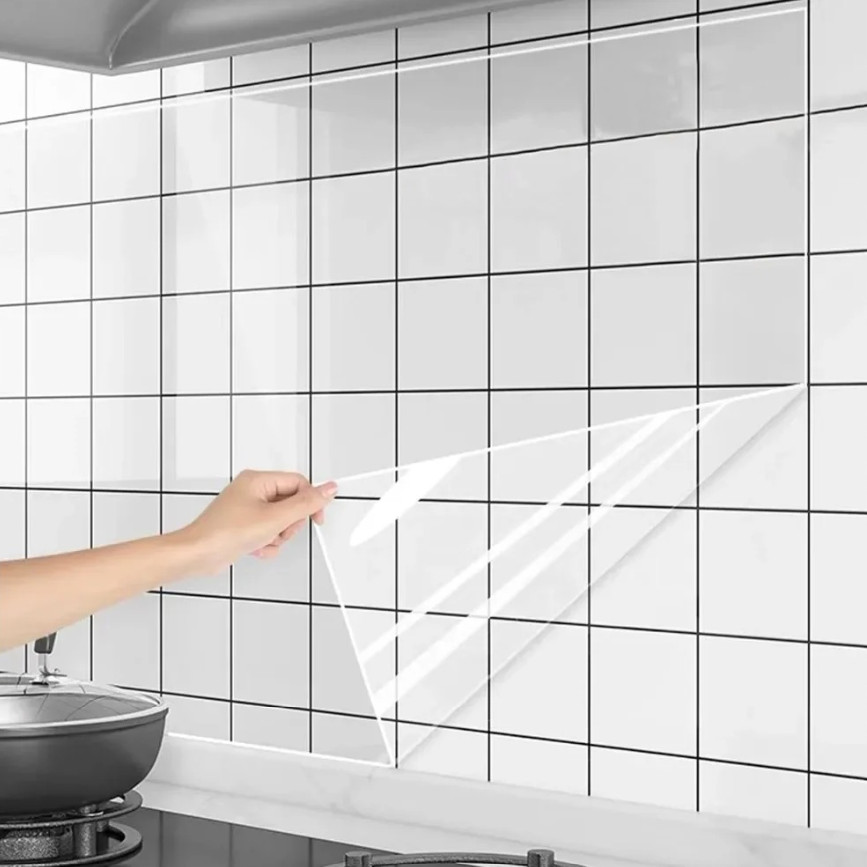 1pc Oil-Proof Kitchen Wall Protector Sticker–Waterproof, Heat-Resistant PET Film