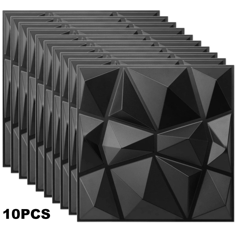 10PCS 3D Wall Panels Diamond Design Textured Accent PVC Wall Background Decor