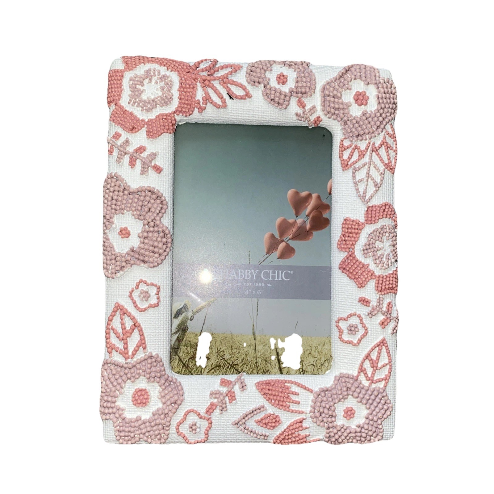 Shabby Chic Holds 4” X 6” Photo Picture Frame White Multi Color Floral