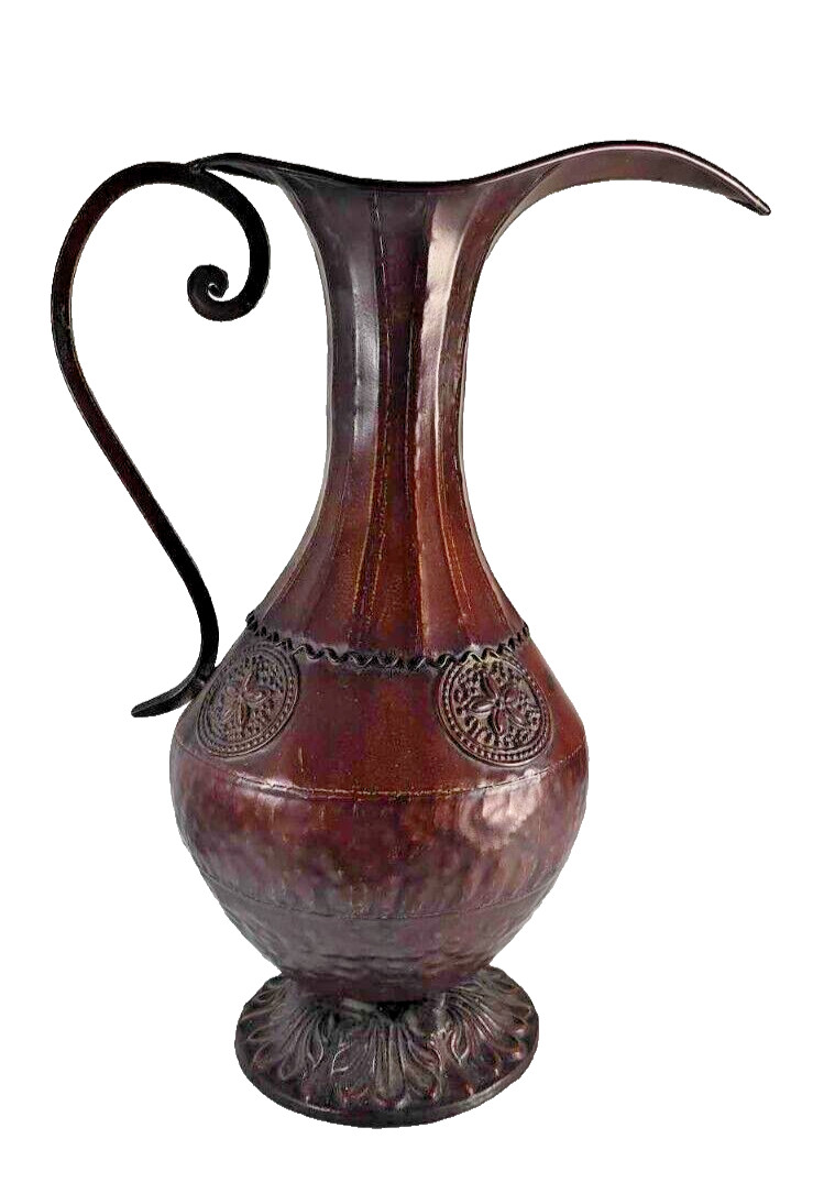 Metal Vase 15 Inches Tall – Middle Eastern – Pitcher Style – Heavy Metal Base