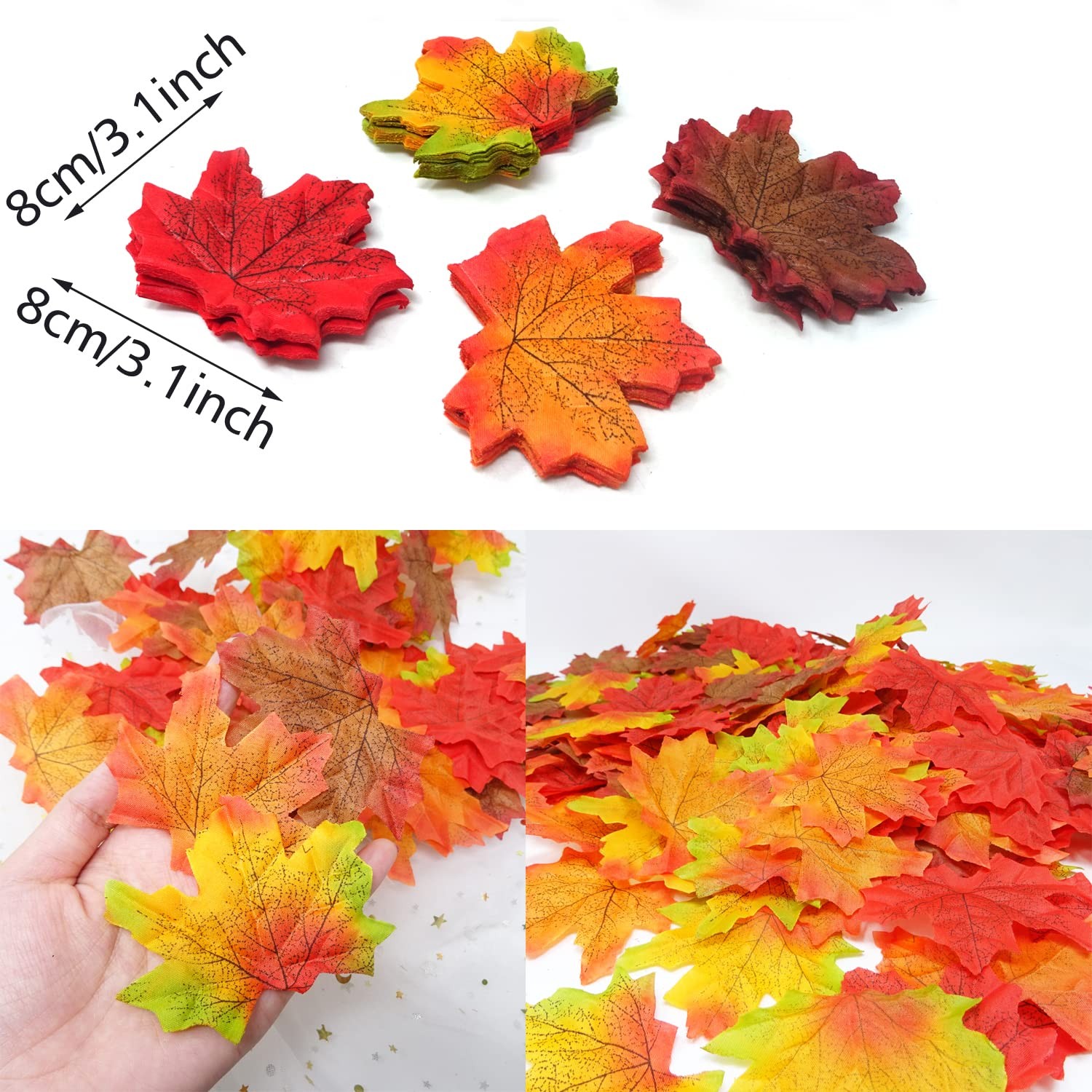 200 PCS Artificial Maple Leaves Assorted Color 8cm/3.1 Inch Fall Wedding Decor