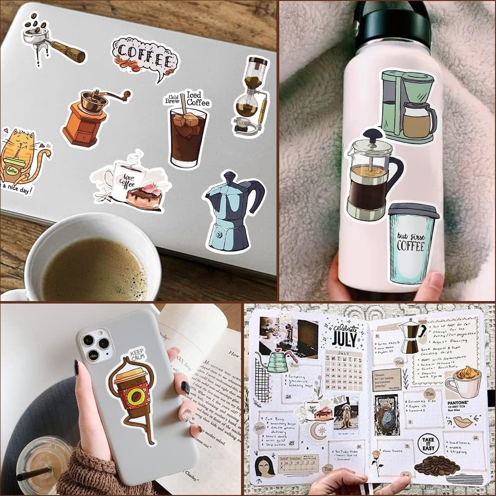 50 Reusable Waterproof Coffee Stickers – Perfect for Everyday Fun & Gifting
