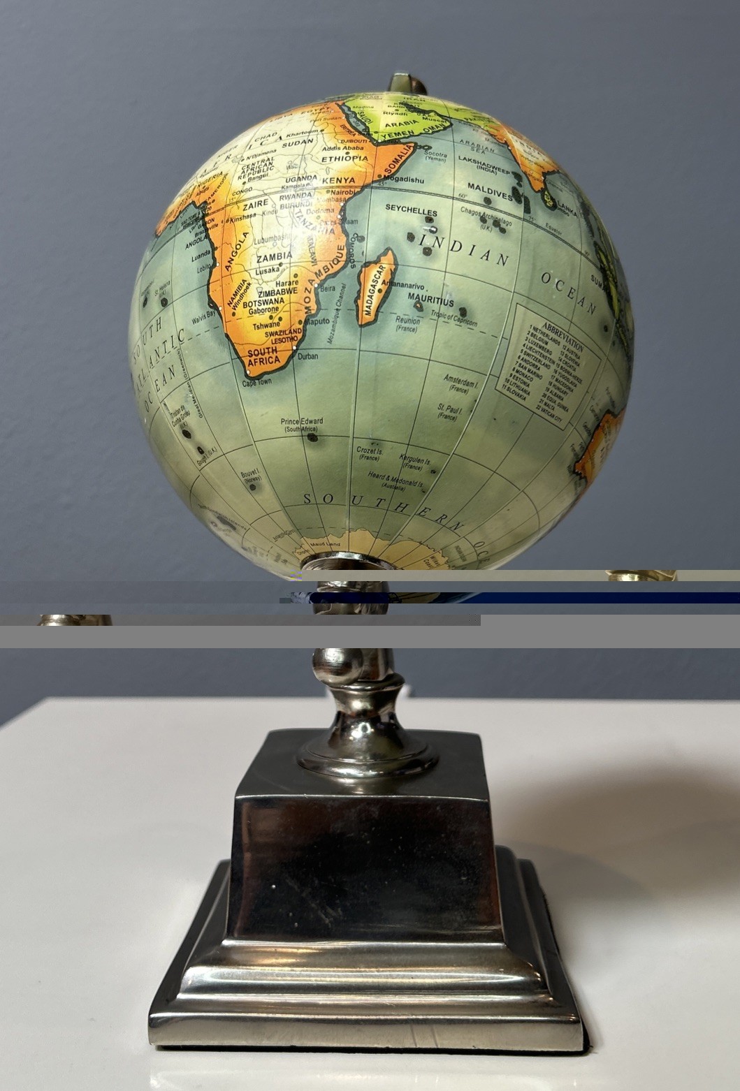 Decorative 12” Desktop World Globe – Silver Metal Base