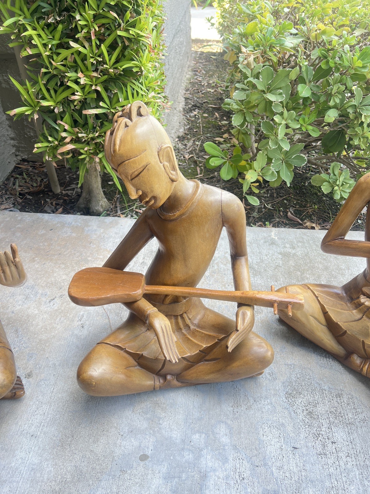 Three Set Of Musicians Wood Carved Statue for Home Decor, Gift Collectible