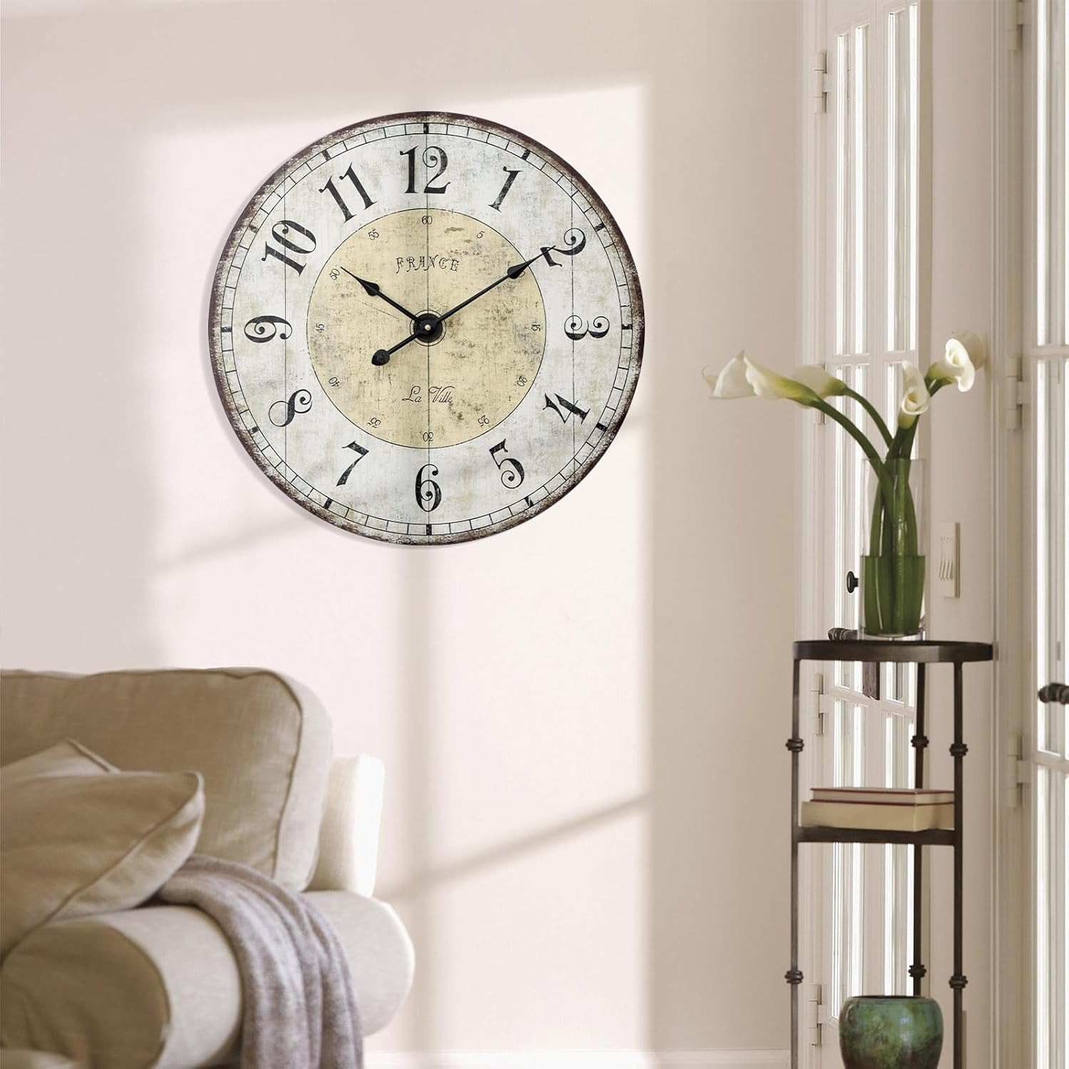 24 Inch Large Wall Clock, Rustic round Farmhouse Wall Clocks for Living Room Dec