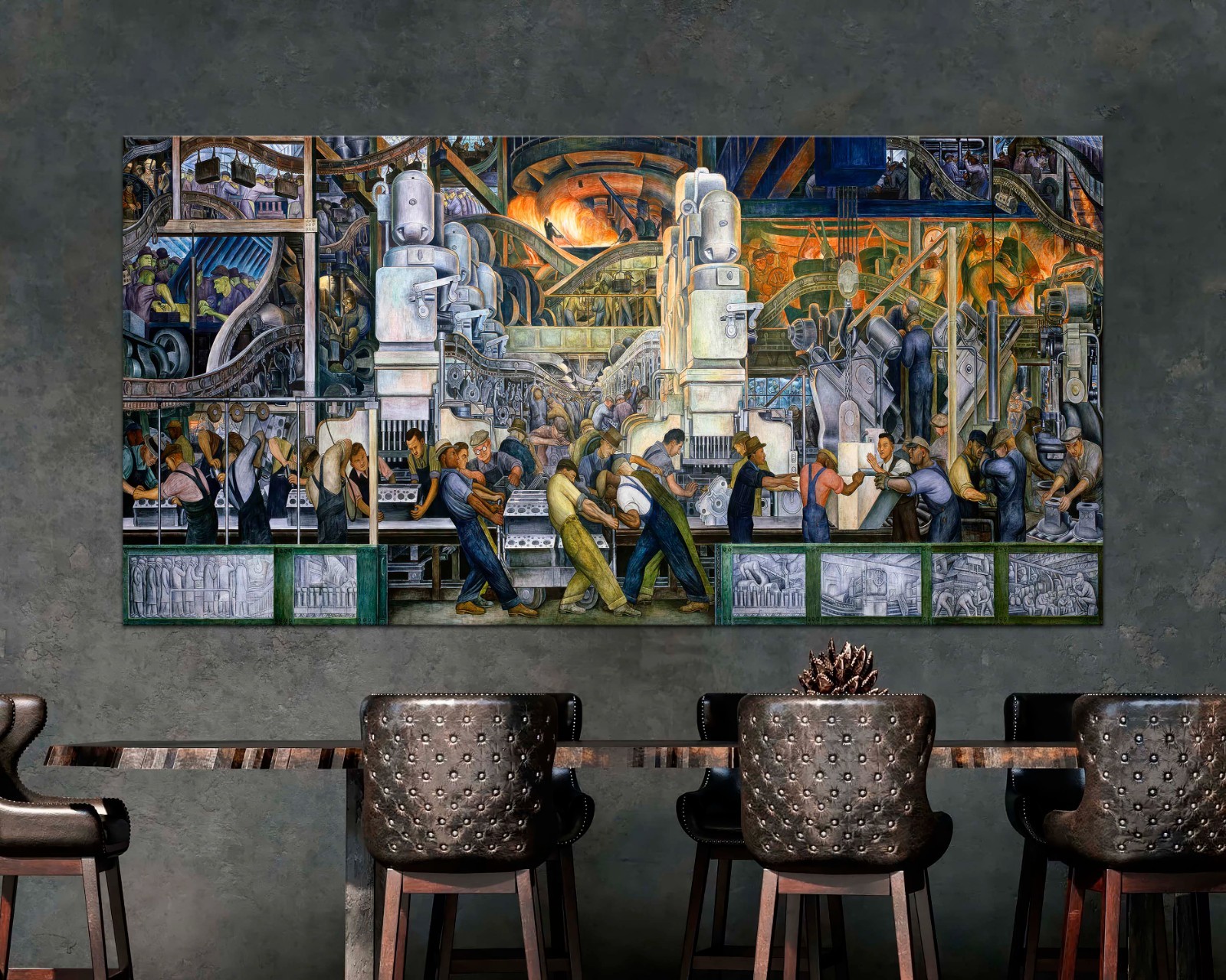 Diego Rivera, Detroit Industry, South Wall, Narrow Horizontal Wall Art Large Art
