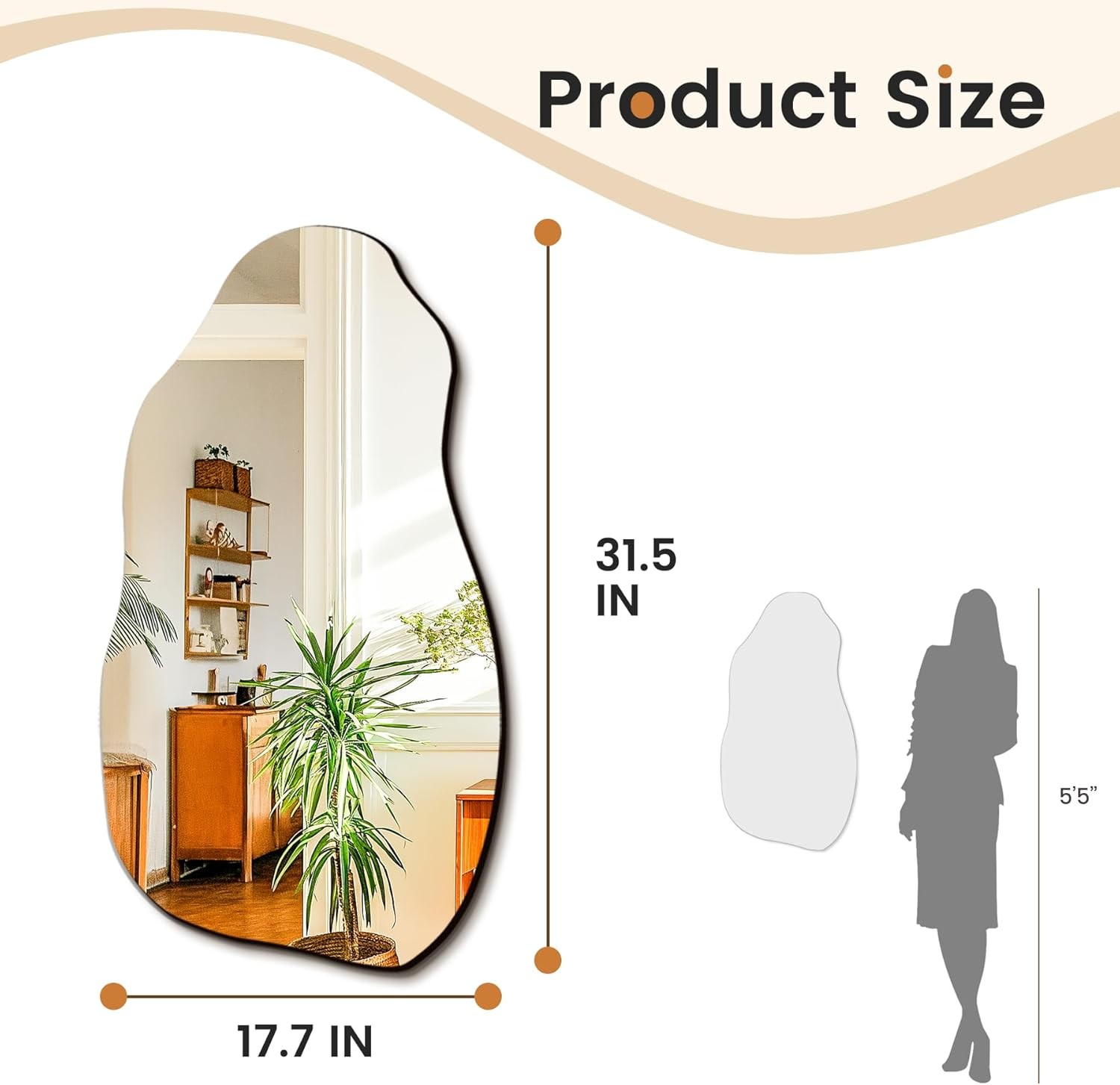 Irregular Asymmetrical Wall Mirror for Living Room Bathroom Entryway, Modern Dec