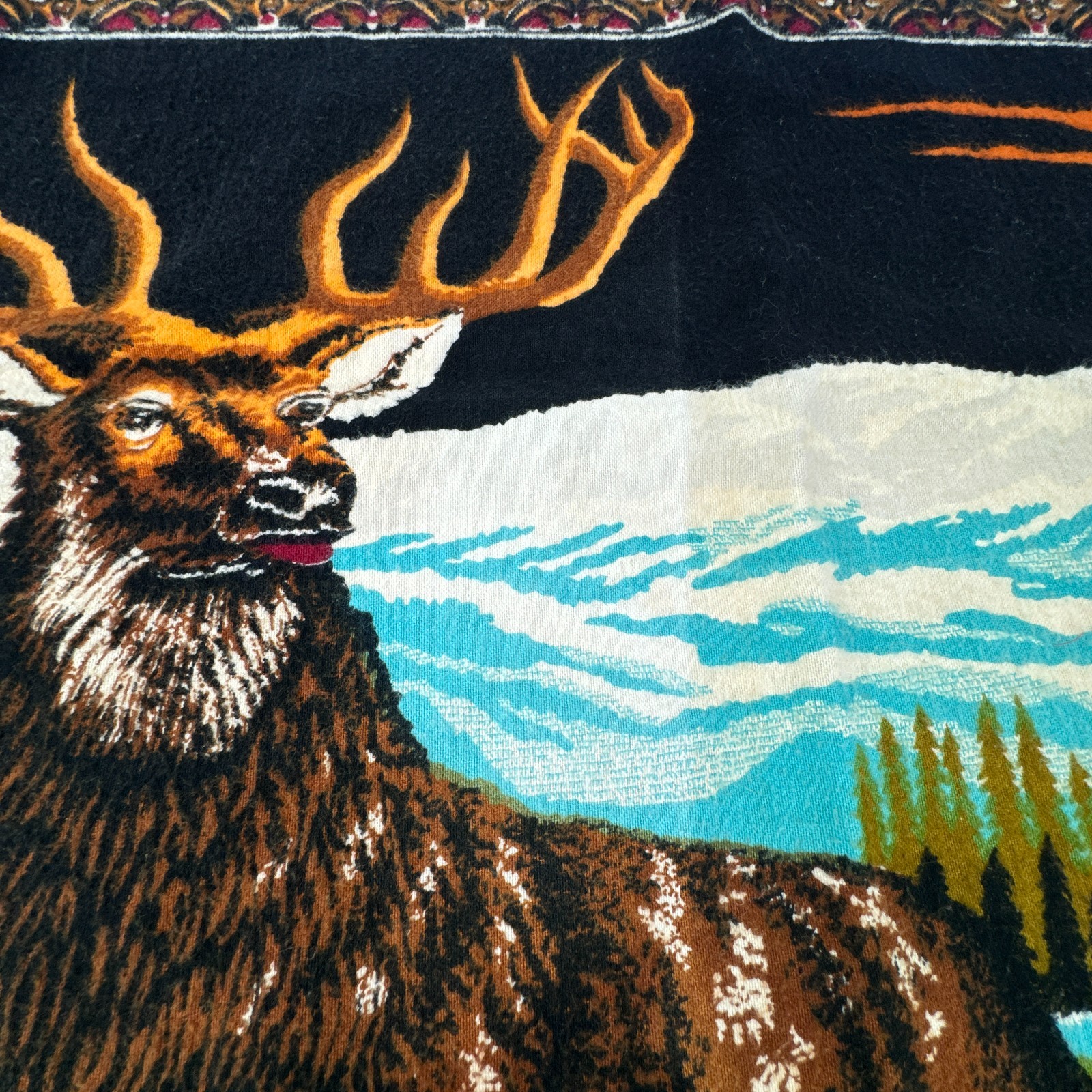 Vintage RJ Brooklyn Deer Tapestry Wall Hanging ~ Stag & Mountain Scene 53×37