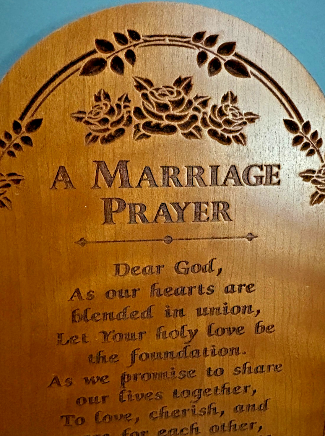 P Graham Dunn Amish Handmade Cherry Wood Wooden Marriage Prayer Plaque Decor