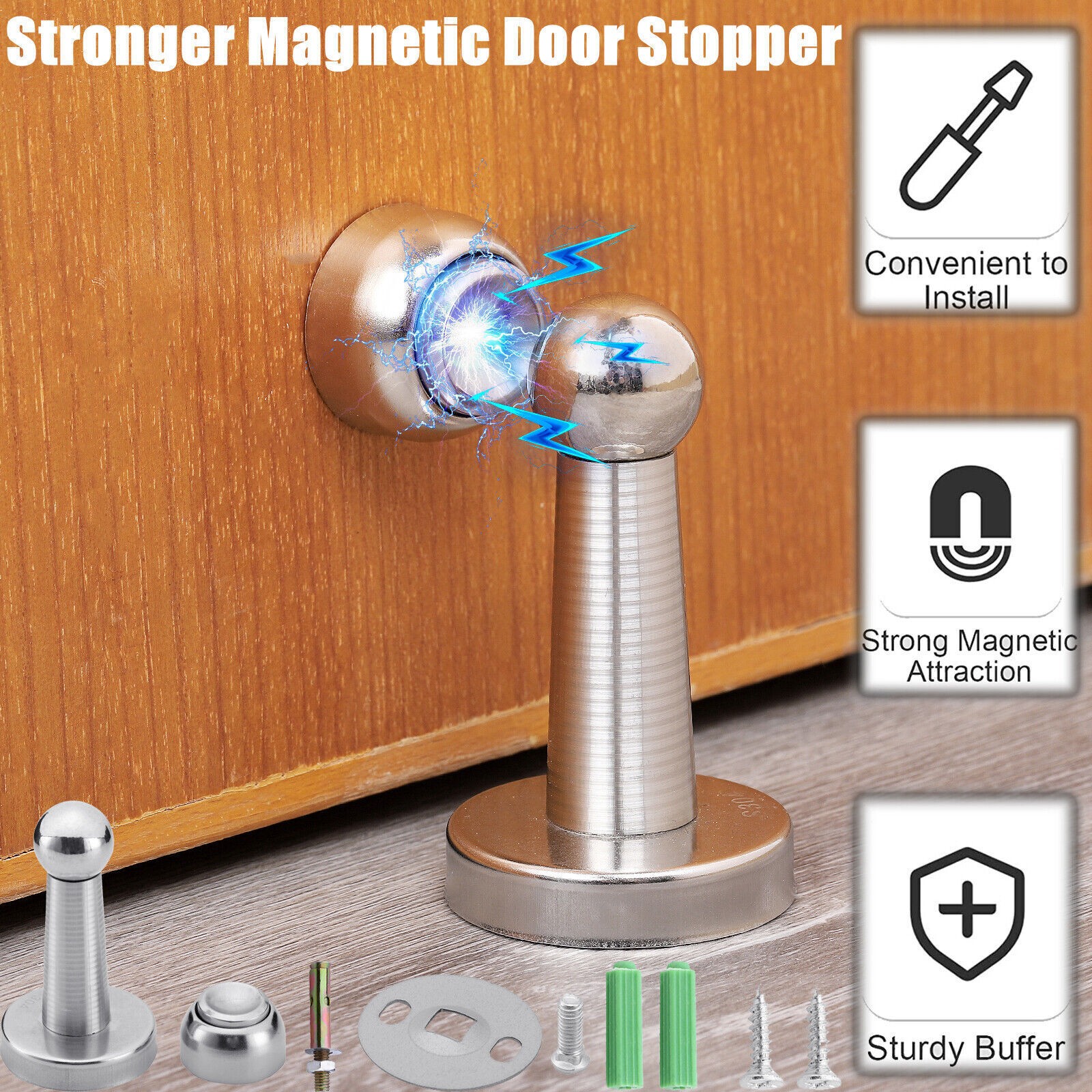 Magnetic Door Stopper Stainless Steel Wall/Floor Mounted Holder for Home Office