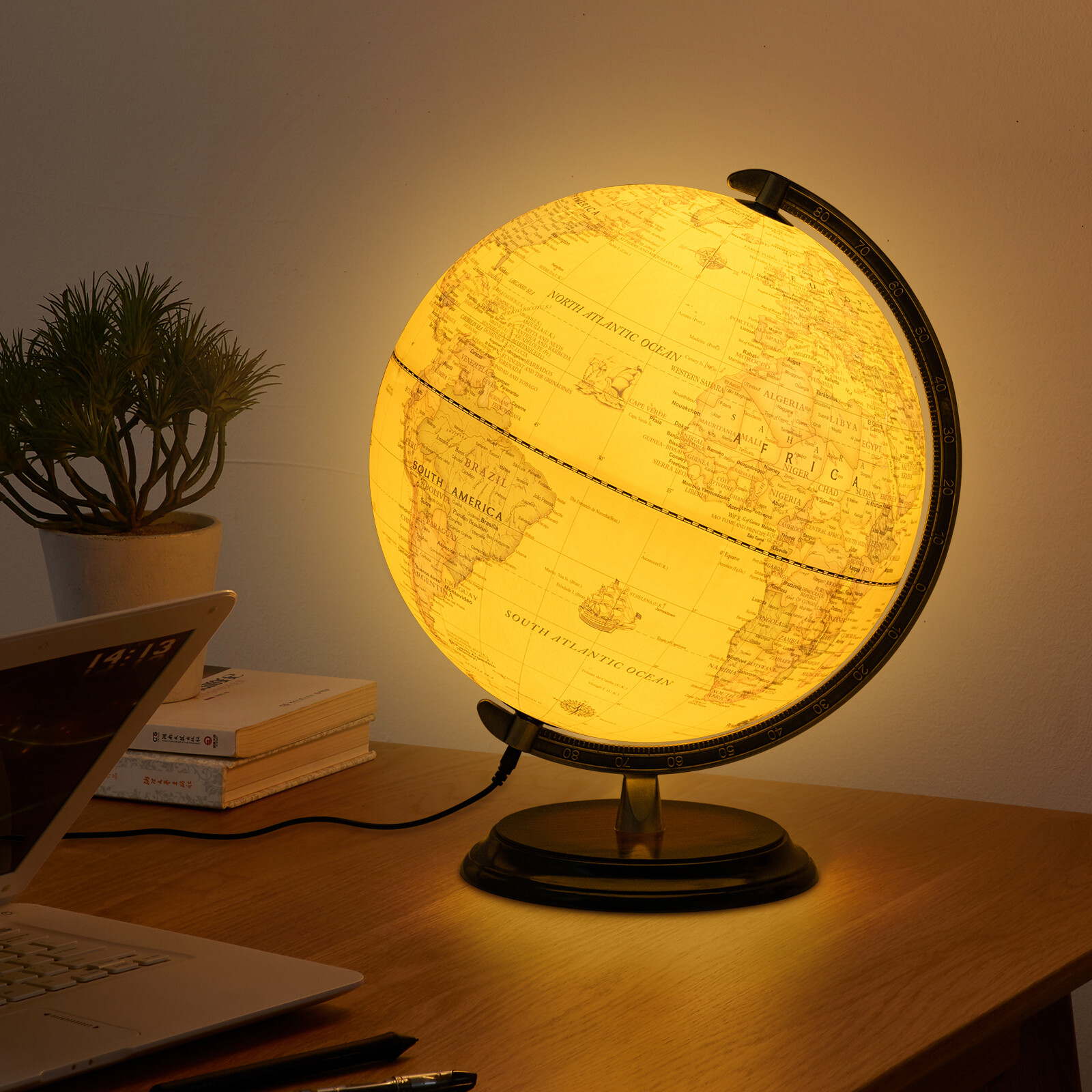 12” Illuminated World Globe LED Light Rotating Education Cartography Map Earth