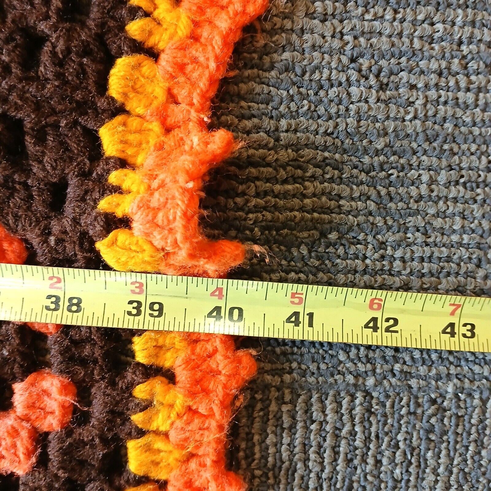Granny Square Afghan Lap Throw Blanket Brown Yellow Orange Approx. 76”X 41”