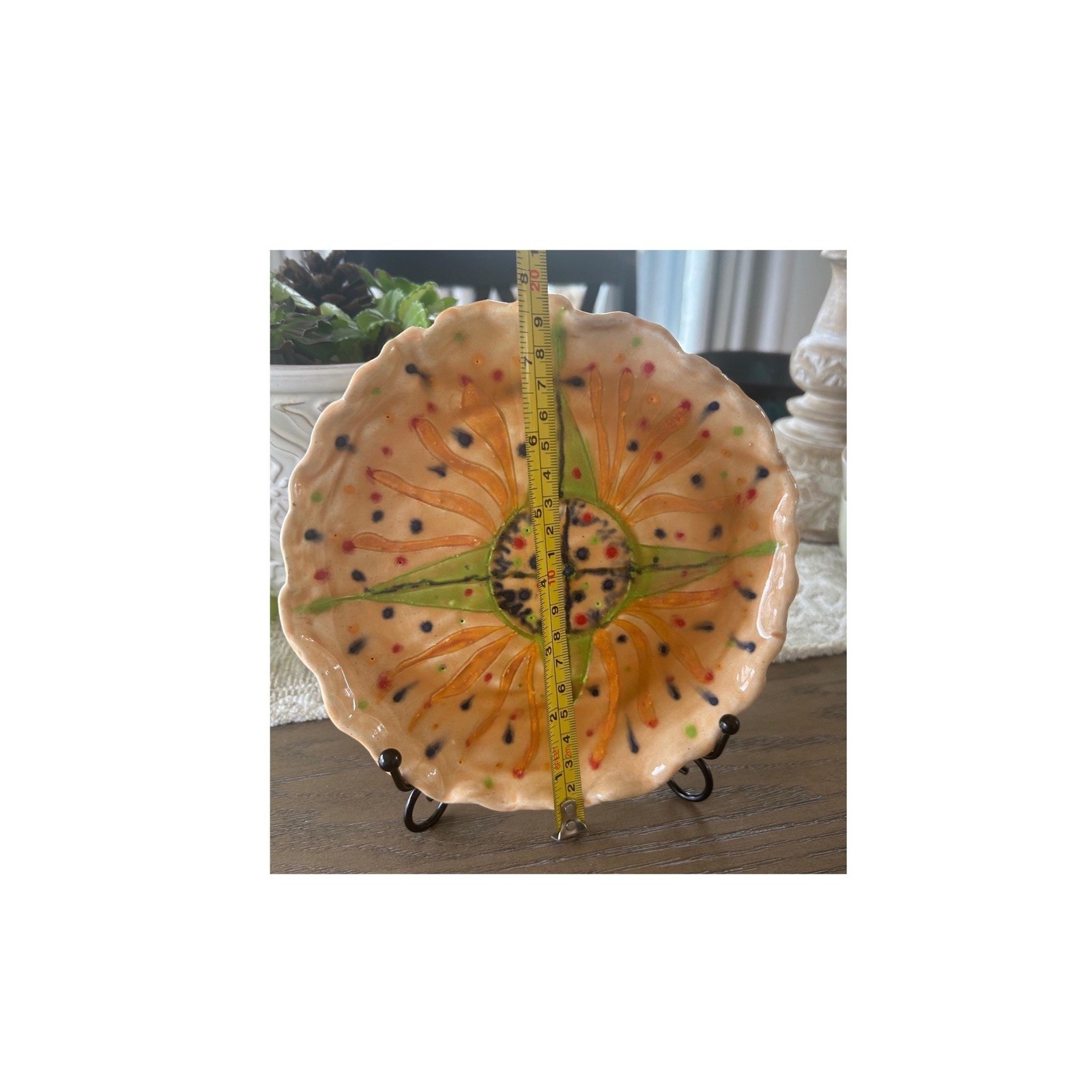 Handmade Studio Art Pottery Sunburst Ruffled Edge Decorative Plate 7.75in
