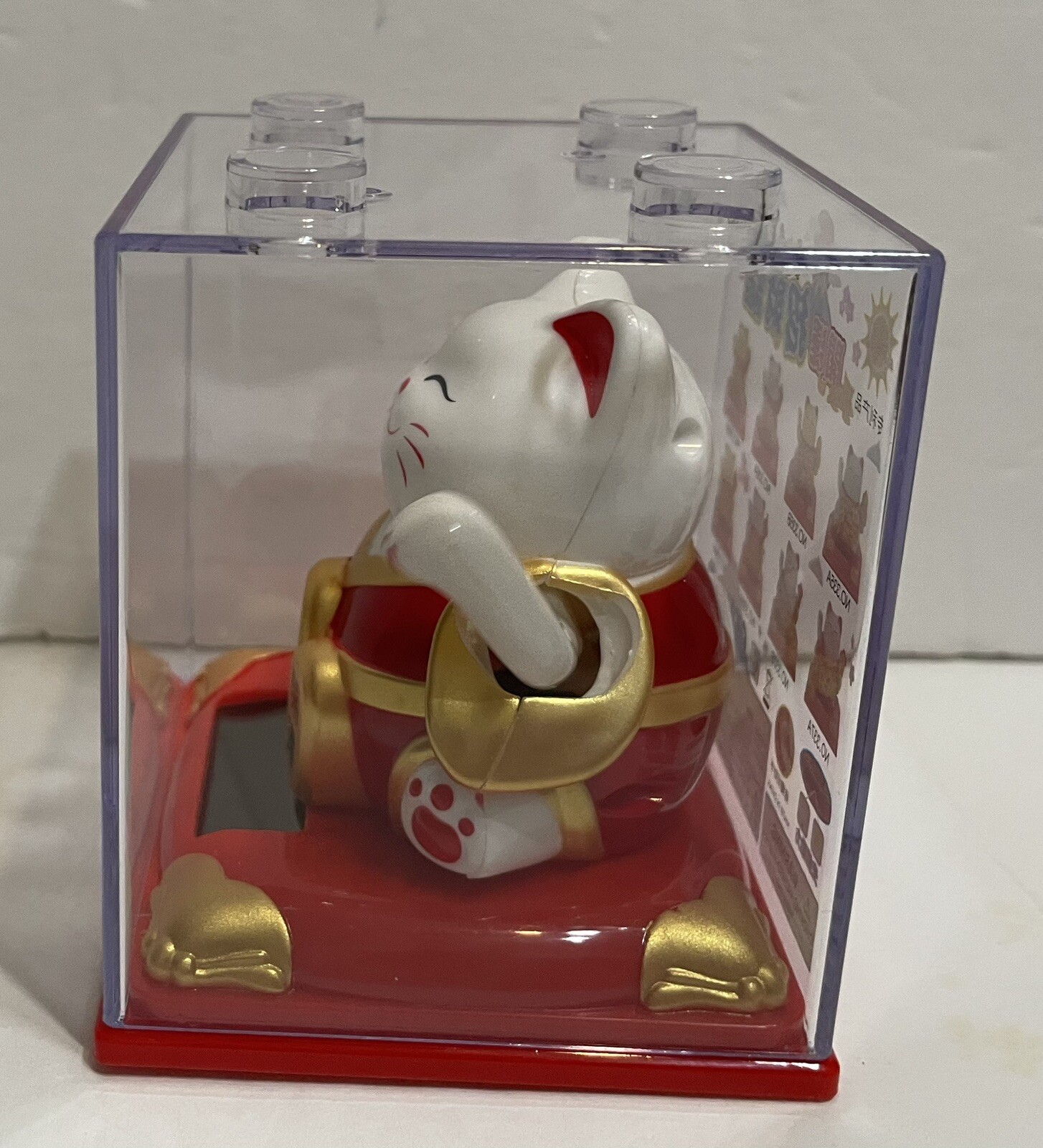 Solar Powered Maneki Neko Welcoming Lucky Hands Waving Fortune Cat In Red 3.25”