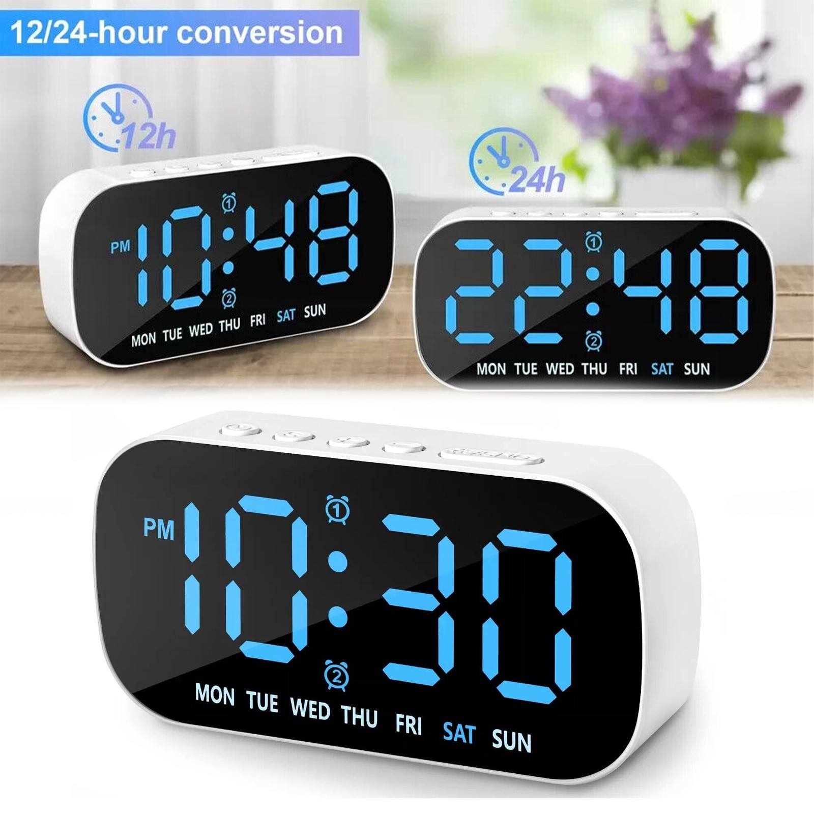 LED Large Display Electric Digital Alarm Clock with Battery Backup and Snooze