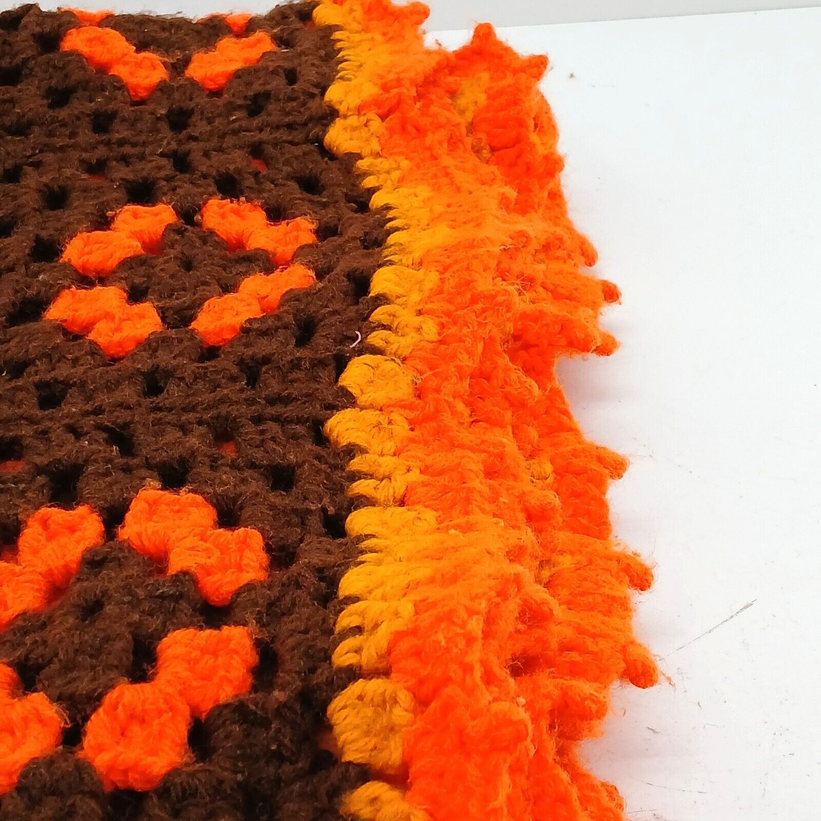 Granny Square Afghan Lap Throw Blanket Brown Yellow Orange Approx. 76”X 41”