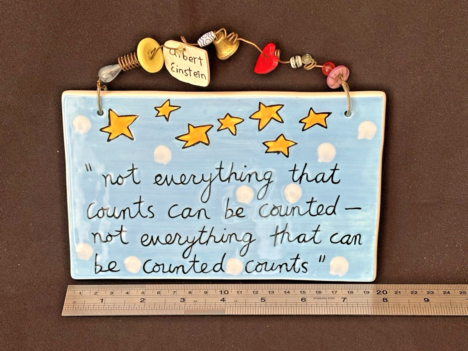 Albert Einstein Inspirational Quote Beaded Wall Hanging VTG Magsamen Ceramic