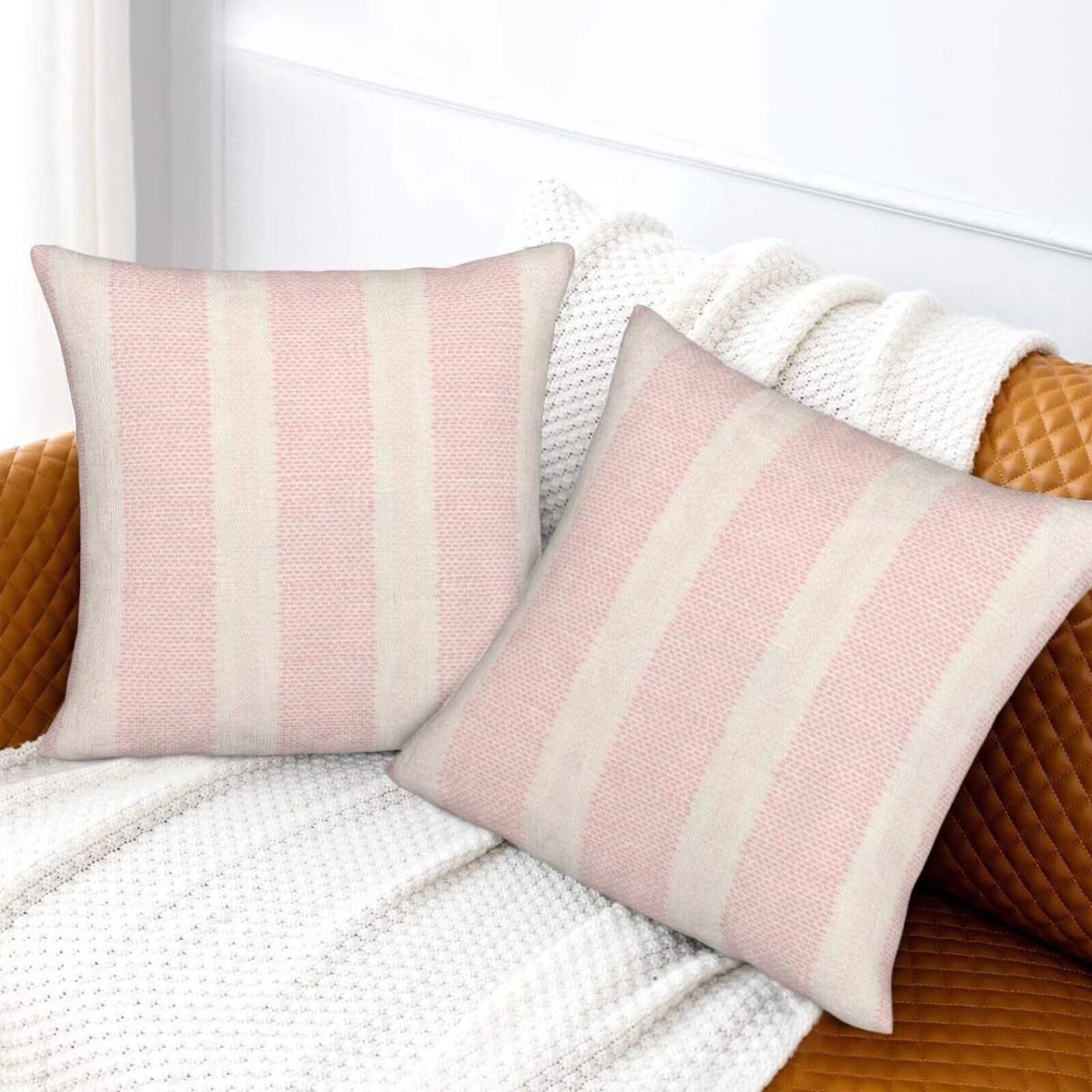 Pink Polka Dot Pillow Covers 18 x 18 Inch Set of 2 Boho Striped Decorative Ou…
