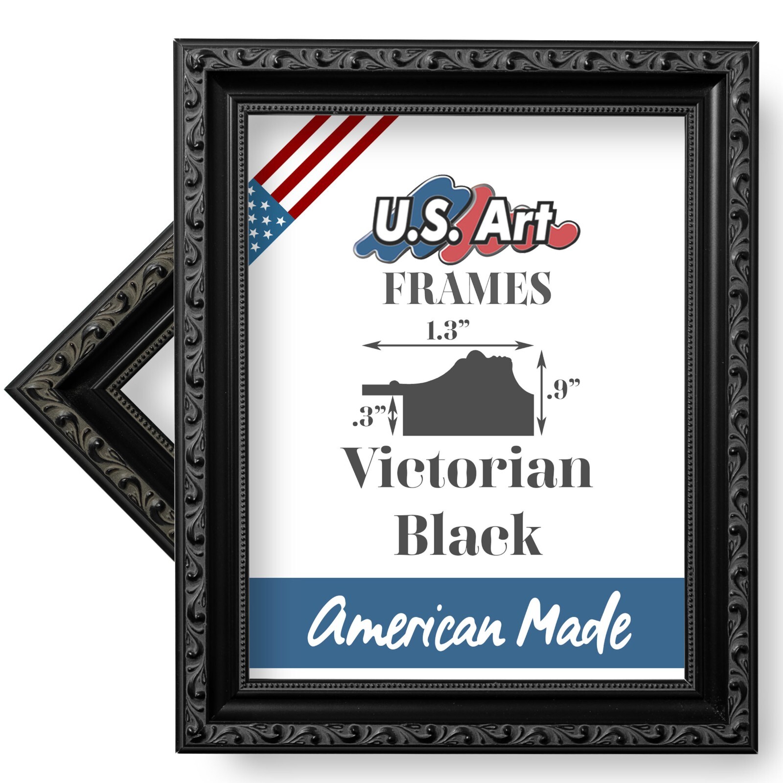 US Art Frames 1.37″ Black Victorian Ornate Solid Hard Wood Picture Frame S-B