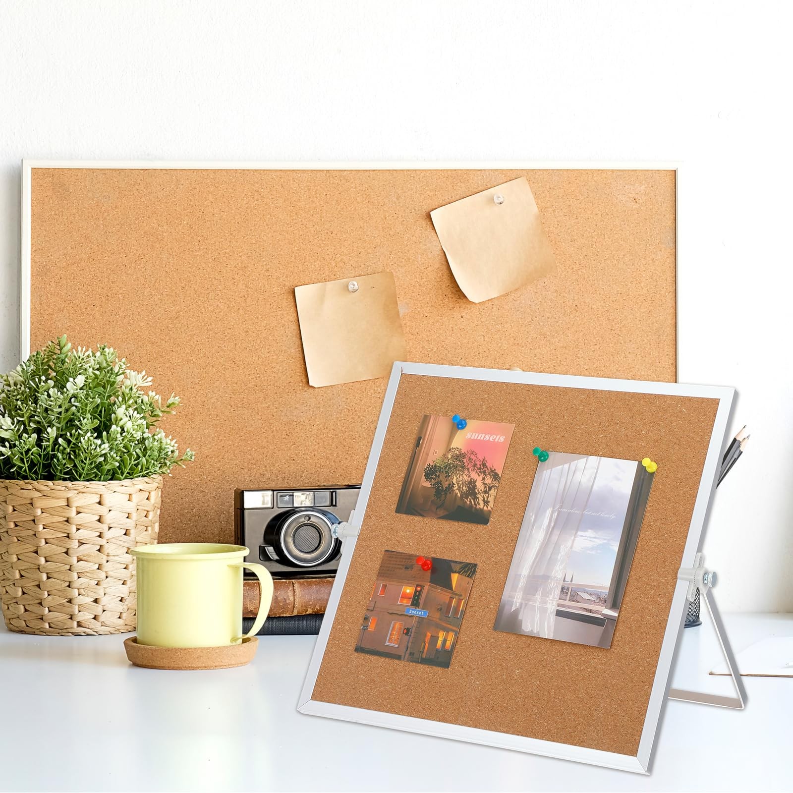 2 PCS 9.8×9.8 In Cork Bulletin Board Stand Double Sided Aluminum Pin Board