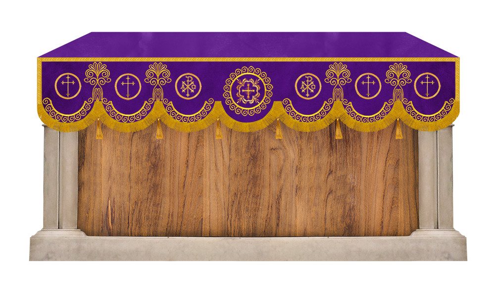 Embroidered Superfrontal Adorned with Golden Fringes for Liturgical Church use