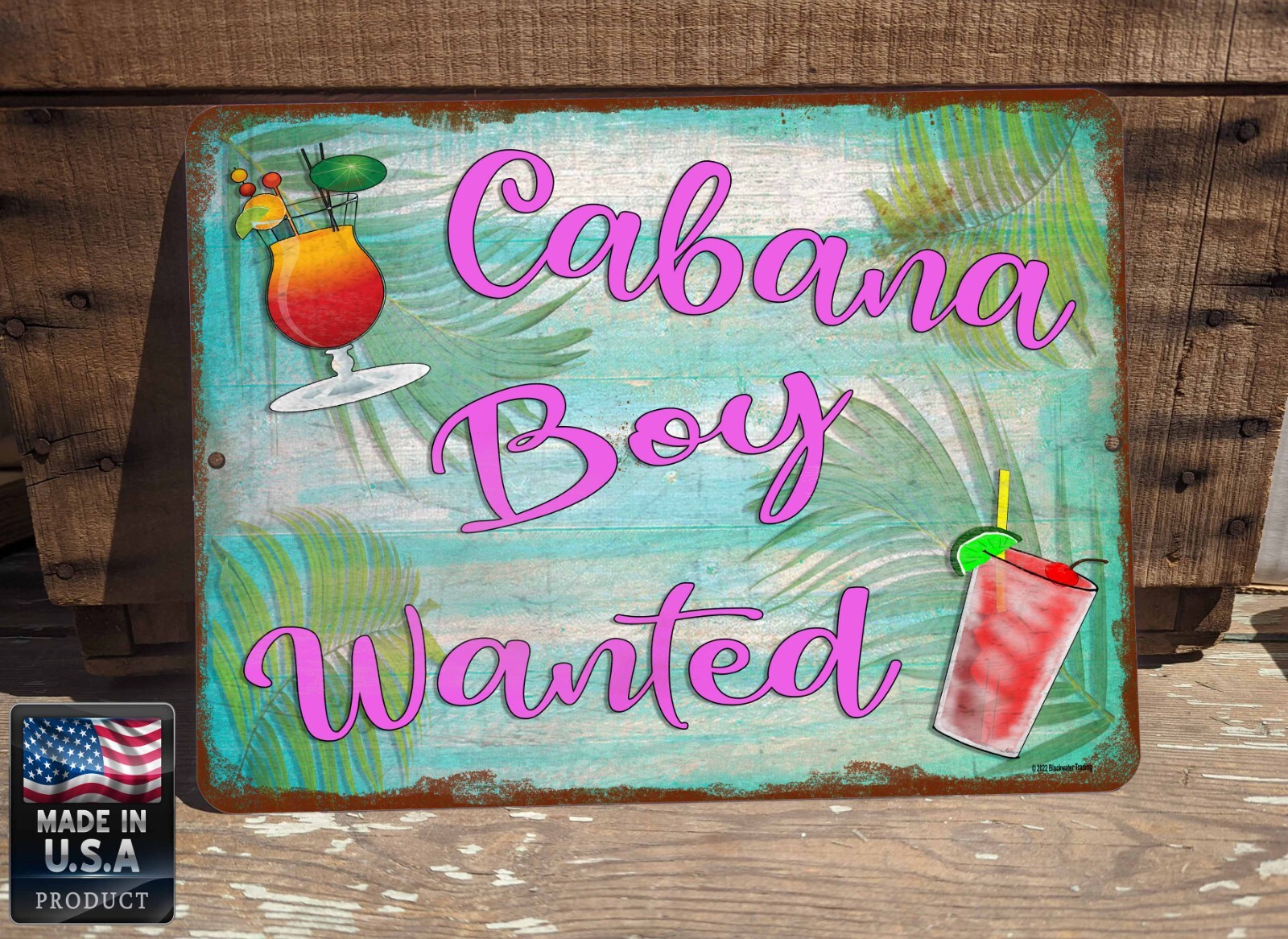 Cabana Boy Wanted Tiki Bar Pool Drinks Beach Tropical Party Metal Sign 9″x12″