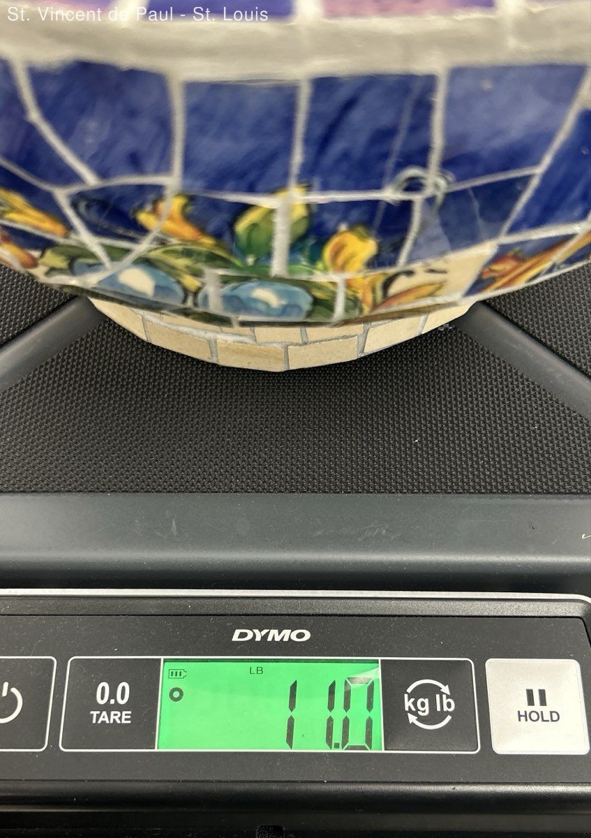 Blue Mosaic Ceramic Decorative Tile Pedestal Bowl Parrot Fruit Motif
