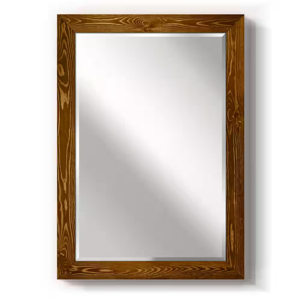 29 In. W X 41 In. H Framed Rectangle Beveled Edge Wood Mirror in Maple