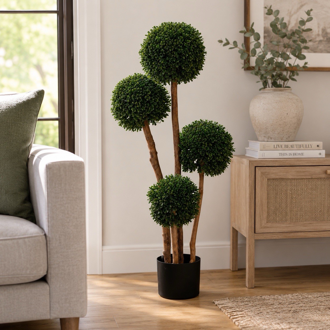 3’ UV Artificial Boxwood Topiary Tree Indoor/Outdoor