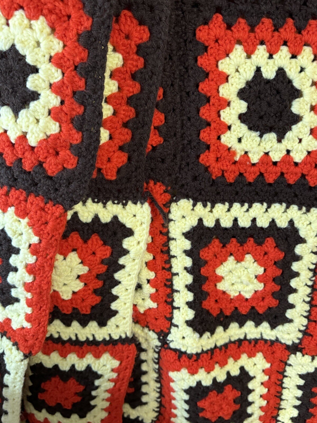 VTG Granny Square Multicolor Brown Twin/Full Bedspread Blanket Afghan 80″x55″