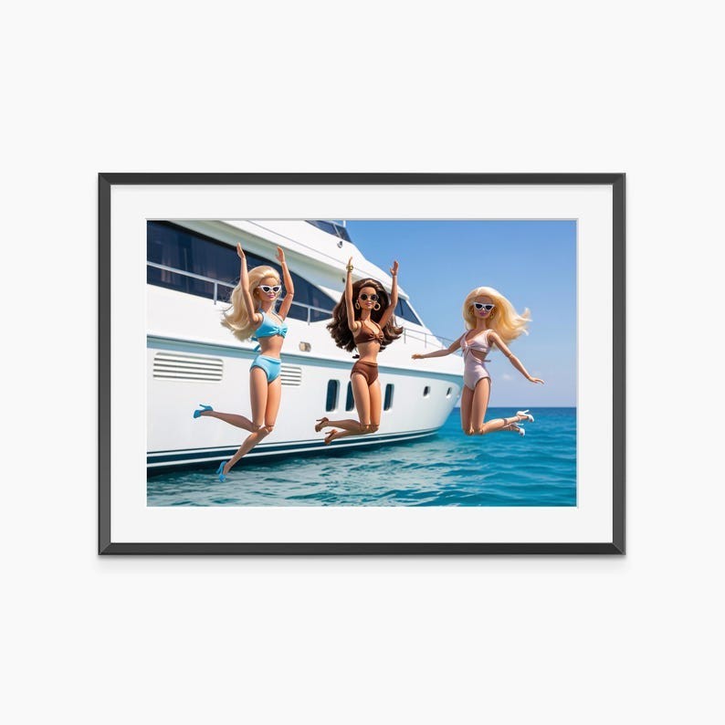 Swimming Poster, Photography Print, Coastal Wall Art, Yacht Party, Summer Poster