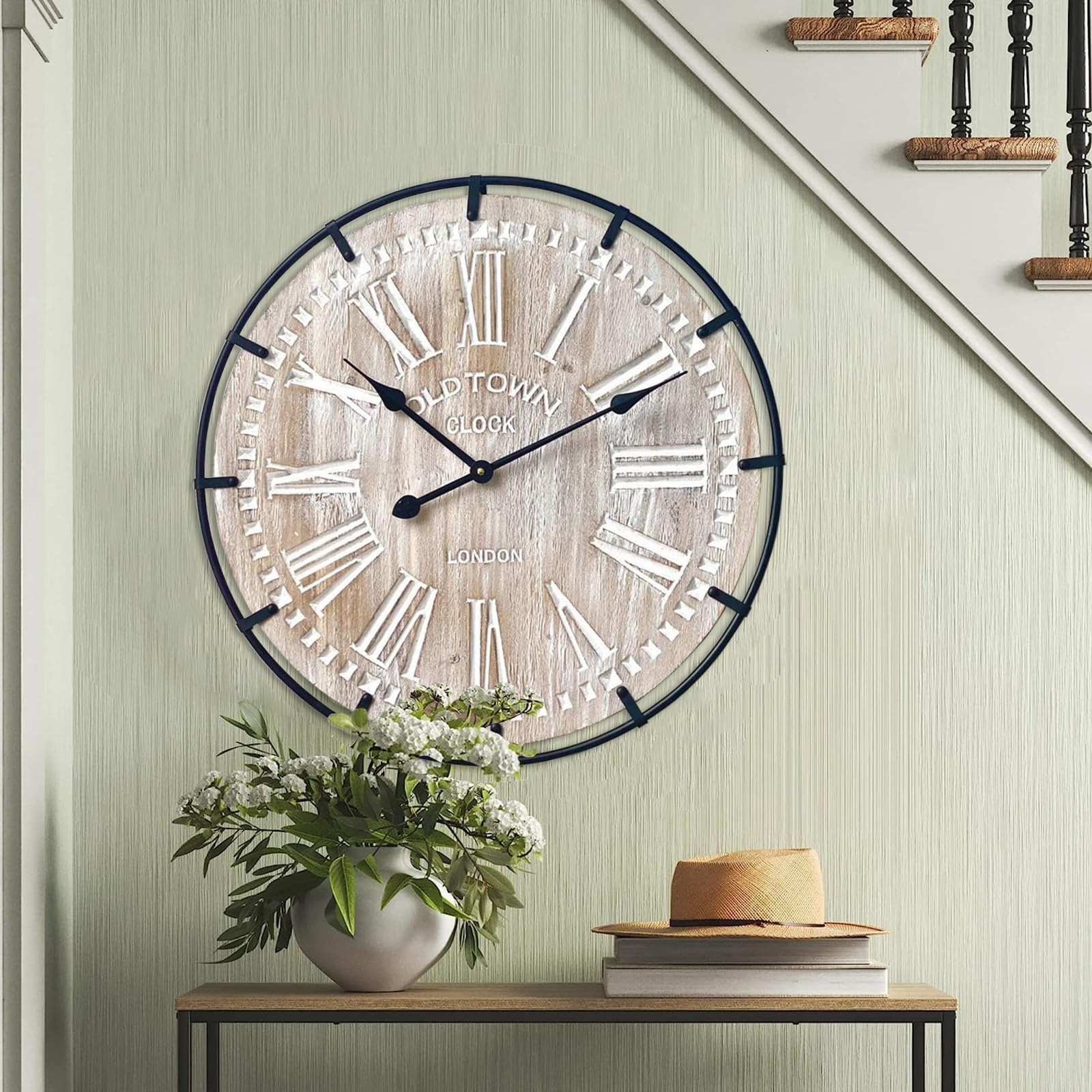 EMAX HOME 24 Inch Large Farmhouse Wall Clock, Rustic Antique Wood with Metal …
