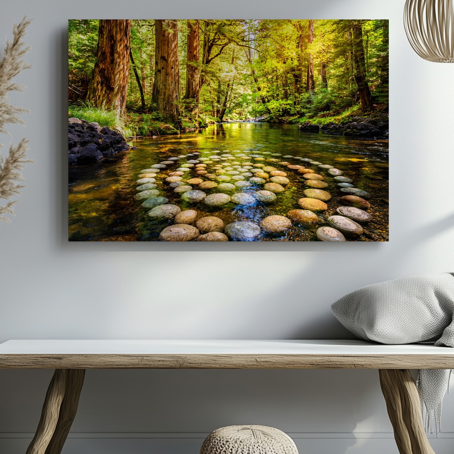 Spiral Rock Formation Canvas Wall Art Forest River Landscape Nature Print Decor