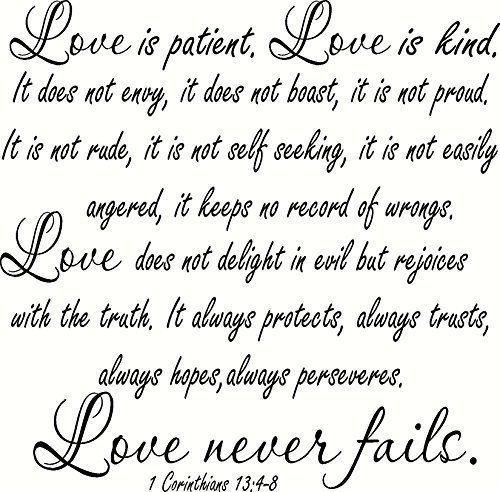 XL 1 Corinthians 13:4-8 V2 Large Size, Bible Verse Wall Decal, Love, Patient