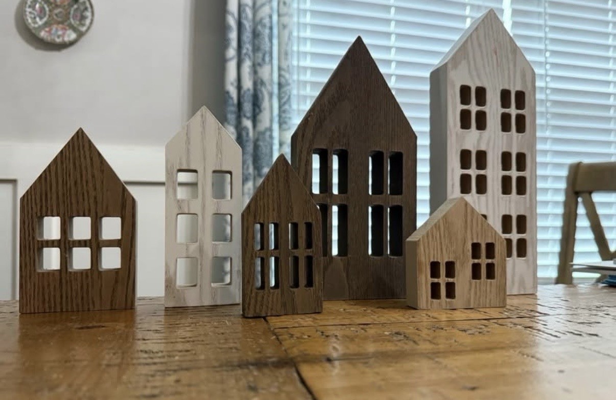 Wood houses Wooden Decorative Houses, Brown & off White Tabletop Home Decor